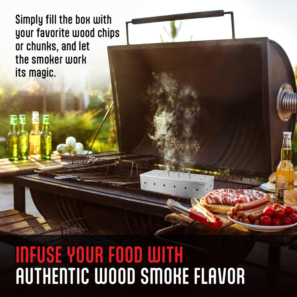 Kaluns Universal Stainless Steel Smoker Box, Gas or Charcoal Grill Smoke Box, Works with Wood Chips, add Delicious Smoked Flavor, Hinged Lid,Warp Free Grill Accessories