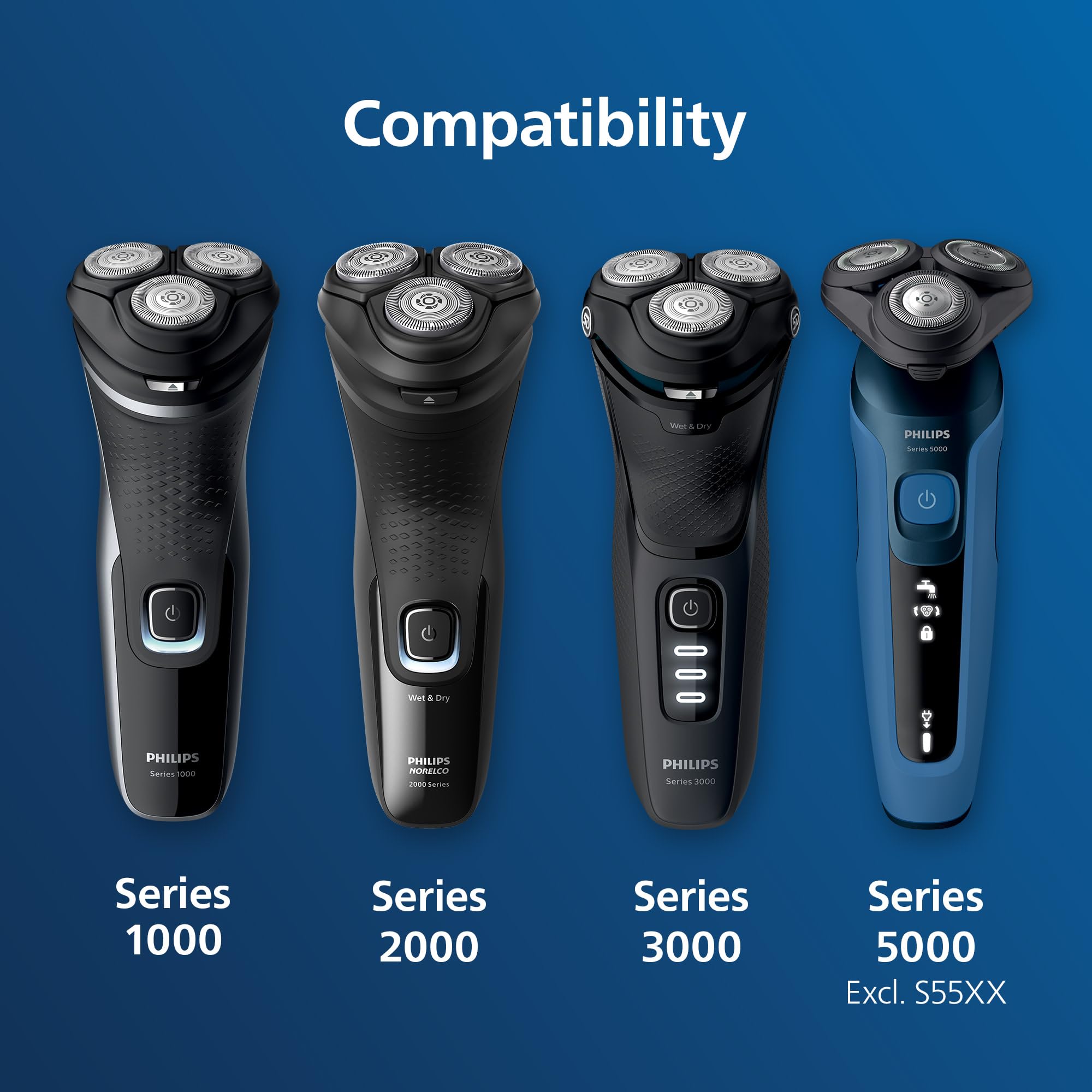 Philips Norelco Genuine Replacement Heads, 3 Count | 27 Self Sharpening PowerCut Blades, Compatible with Series 1000 - 3000, SH30/52
