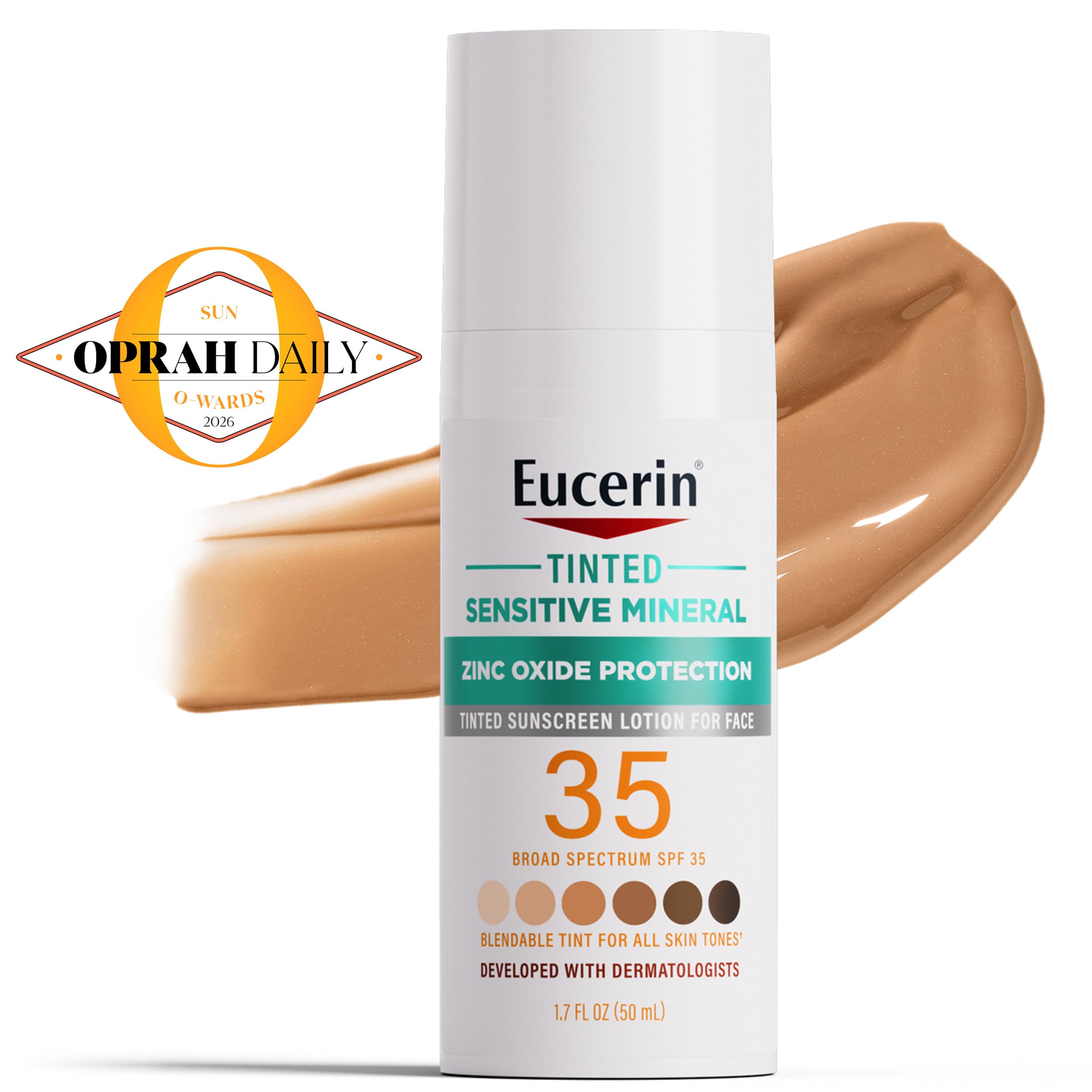 Eucerin Tinted Sensitive Mineral Face Sunscreen Lotion, SPF 35, 1.7 FL OZ | Tinted Sunscreen for Face, SPF 35 Broad Spectrum Sunscreen, Zinc Oxide Protection, All Skin Tones, Non-Comedogenic