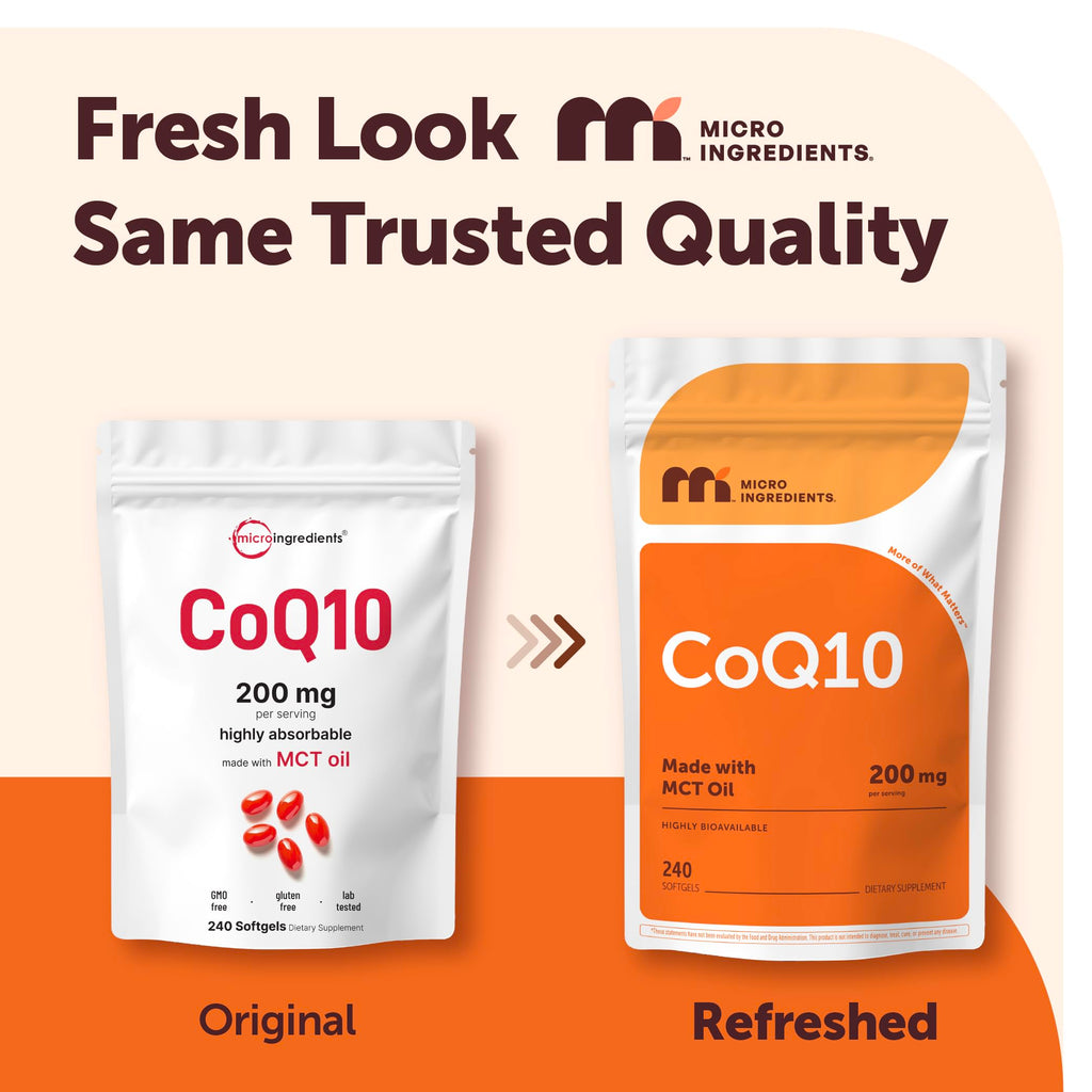 Micro Ingredients CoQ10 200mg Per Serving, 240 Softgels | Made with Coconut MCT Oil | Coenzyme Q10 (Ubiquinone) | Non-GMO