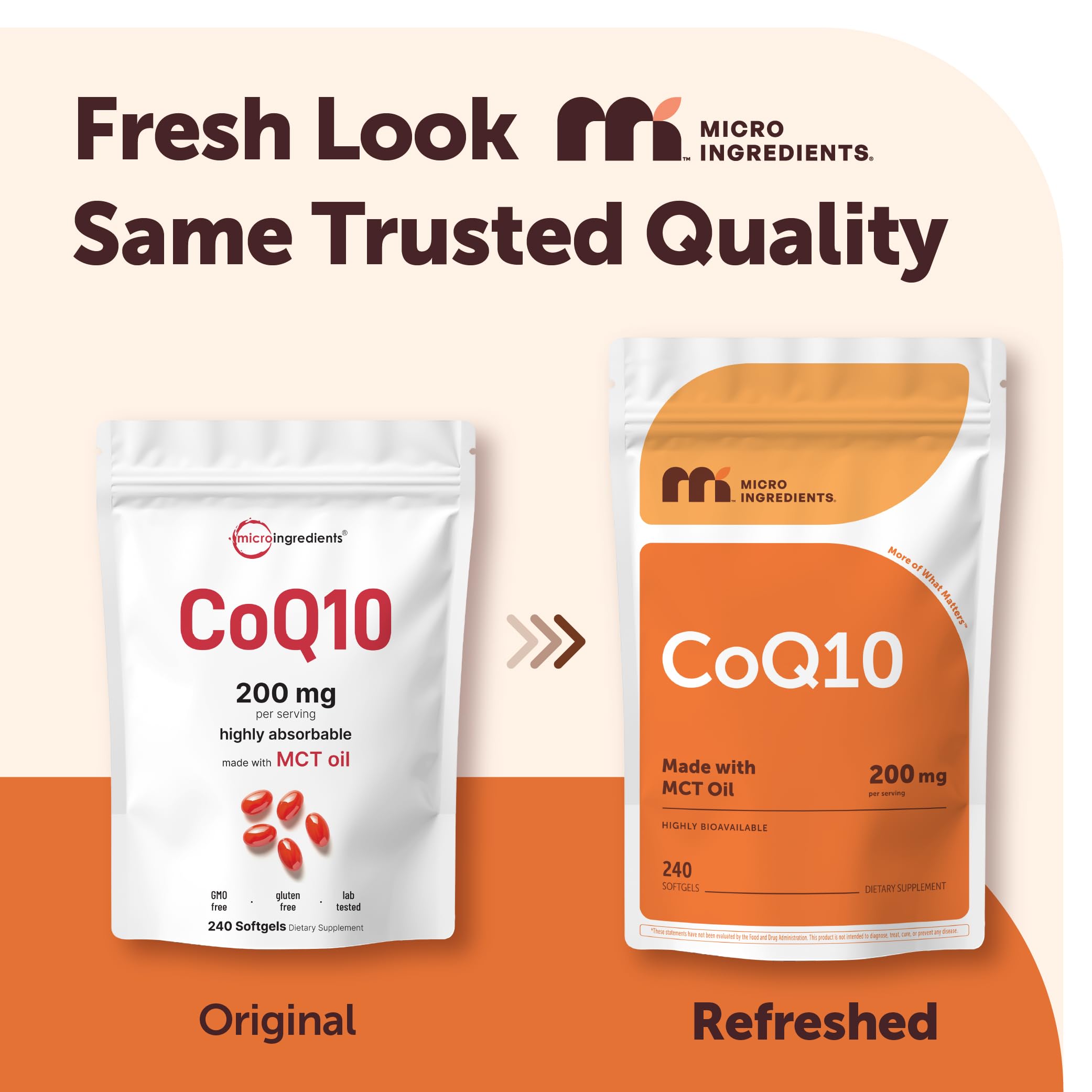 Micro Ingredients CoQ10 200mg Per Serving, 240 Softgels | Made with Coconut MCT Oil | Coenzyme Q10 (Ubiquinone) | Non-GMO