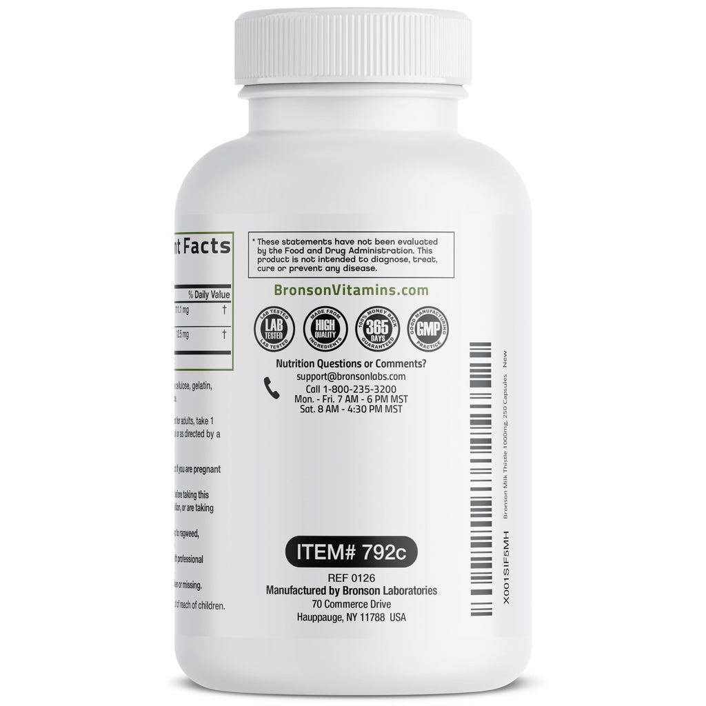 Buy now Bronson Milk Thistle Silymarin Marianum & Dandelion Extract Liver Health Support, Antioxidant Support, Detox, 250 Capsules at indiglob india