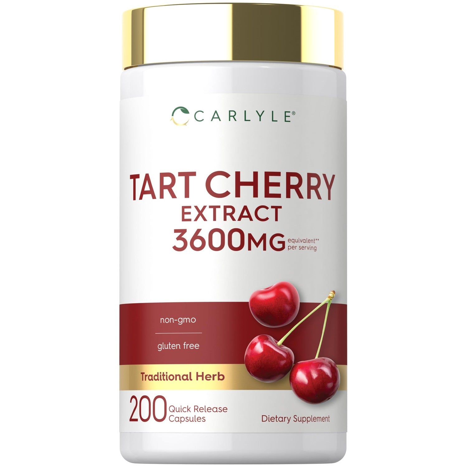 Carlyle Tart Cherry Extract Capsules | 200 Count | Non-GMO and Gluten Free Formula | Traditional Herb Supplement