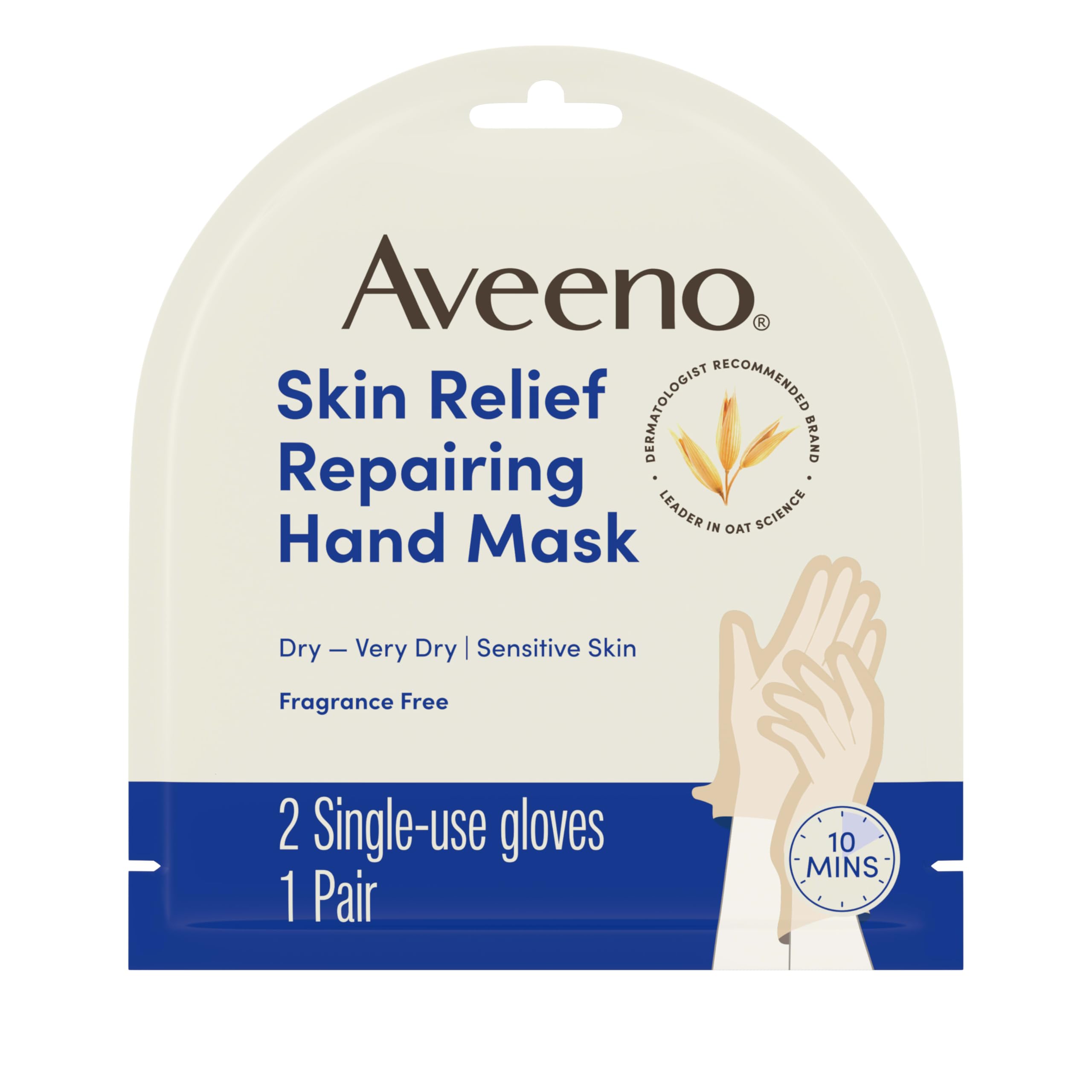 Aveeno Skin Relief Repairing Hand Mask, Fragrance-Free, 1 Pair | Moisturizing Gloves, For Very Dry Skin, Triple Oat & Shea Butter, Suitable for Sensitive Skin, Single-Use Gloves