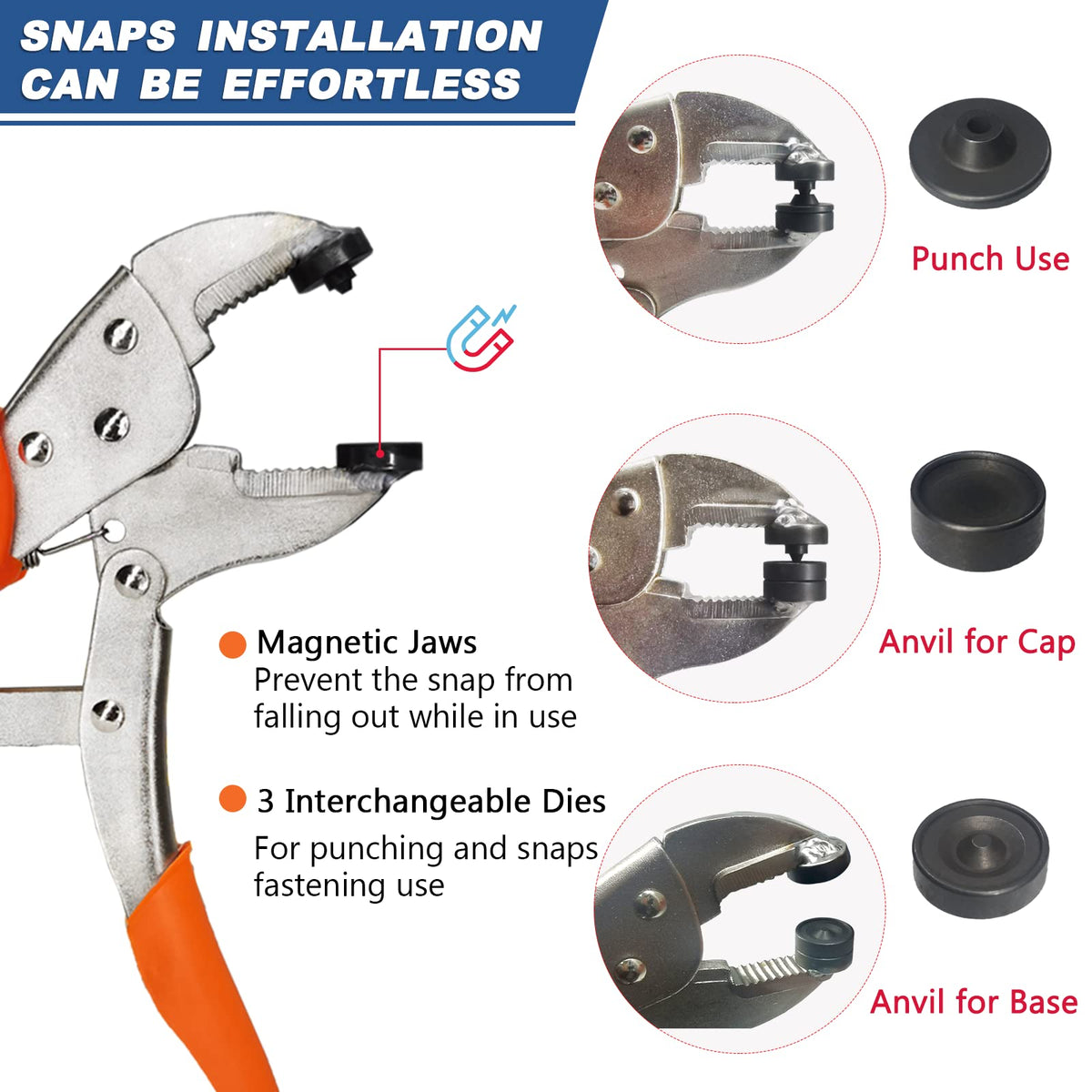 Snap Fasteners Kit, Heavy Duty Fastener Tool and 60-Set 15mm Marine Snaps