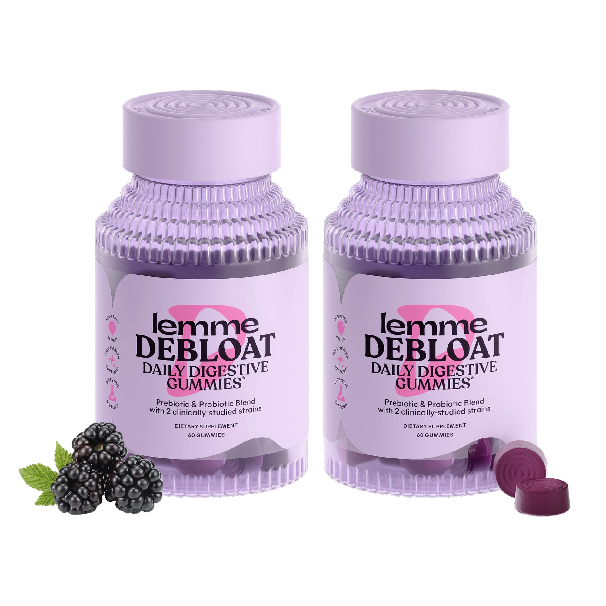 Lemme Debloat Digestive & Gut Health Gummies, 30-Day Supply | 2 Clinically Studied Probiotics & Prebiotic, Vegetarian, Gluten Free, Non GMO, BlackBerry Flavor