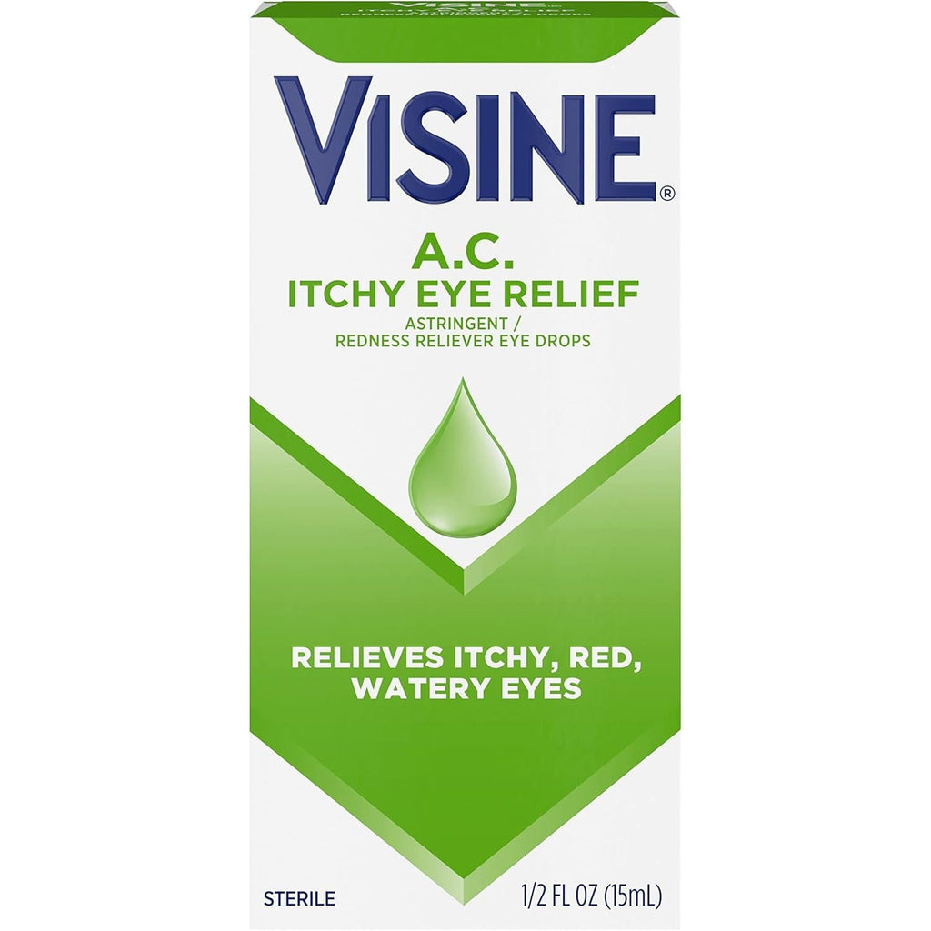 Buy now Visine A.C. Itchy Eye Relief Eye Drops with Zinc Sulfate & Tetrahydrozoline HCl, Eye Drop Treatment with Redness Reliever & Astringent for Itchy, Red, Watery & Irritated Eyes, 0.5 fl. oz at indiglob india