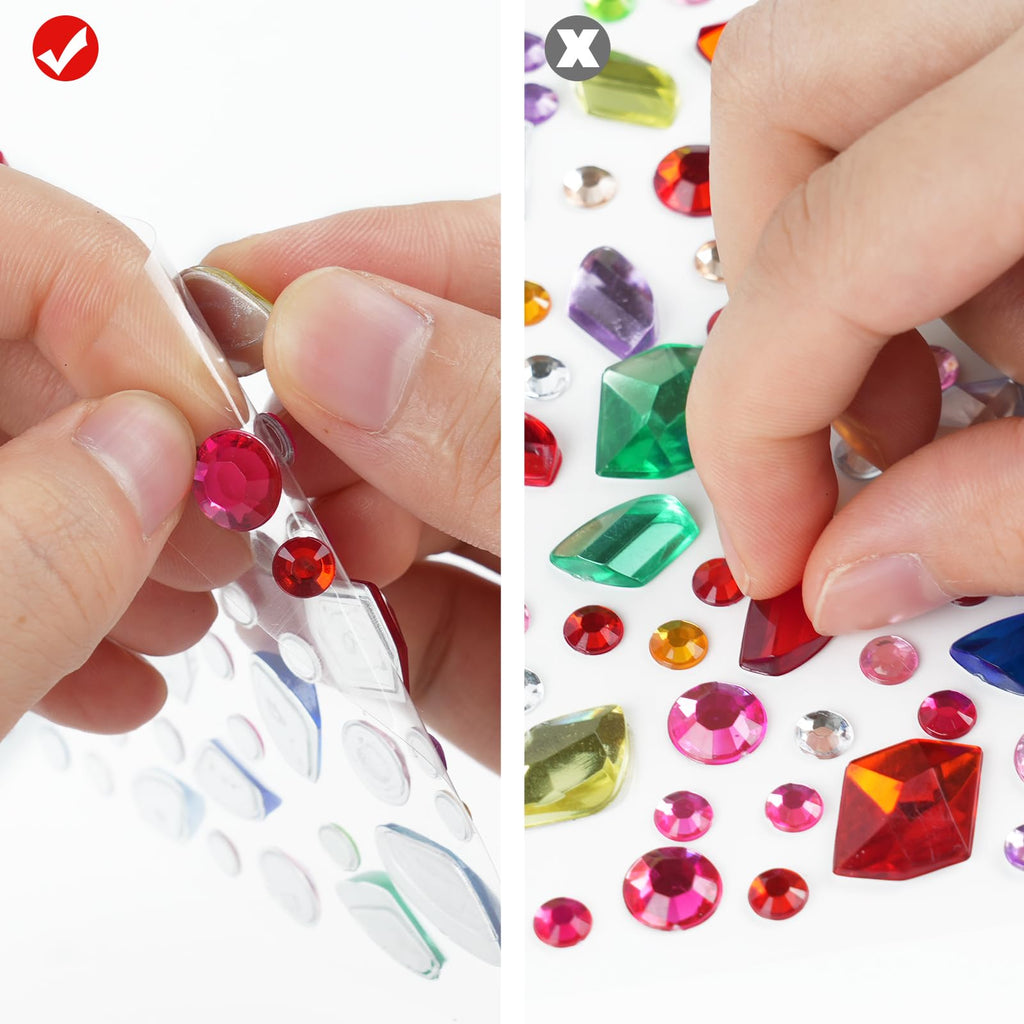 7560pcs Gem Stickers - 20 Sheets Self-Adhesive Rhinestone Acrylic Bling Jewels for Crafts, DIY Projects, Party Decorations with Heart Star Round Pearl Flower Square Shapes