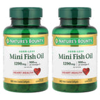 Nature's Bounty Mini Fish Oil Softgels 1290 mg, Omega-3, Supports Heart Health, Odor-Less, 90 Mini Coated Softgels (Pack of 2)