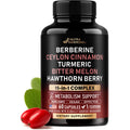 Berberine with Ceylon Cinnamon, Bitter Melon, Hawthorn & Turmeric - 60 Caps | 15in1 Supplement with ACV, Citrus Bergamot - Heart, Metabolism & Energy Support - for Men & Women - Vegan, 60-Day Supply