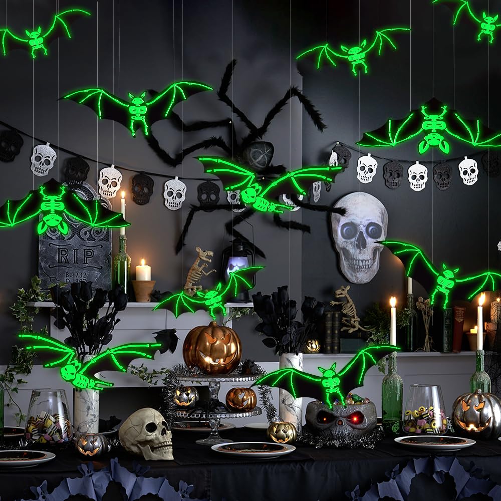 12PCS Halloween Hanging Glowing Bats Decorations for Outdoor Yard Indoor
