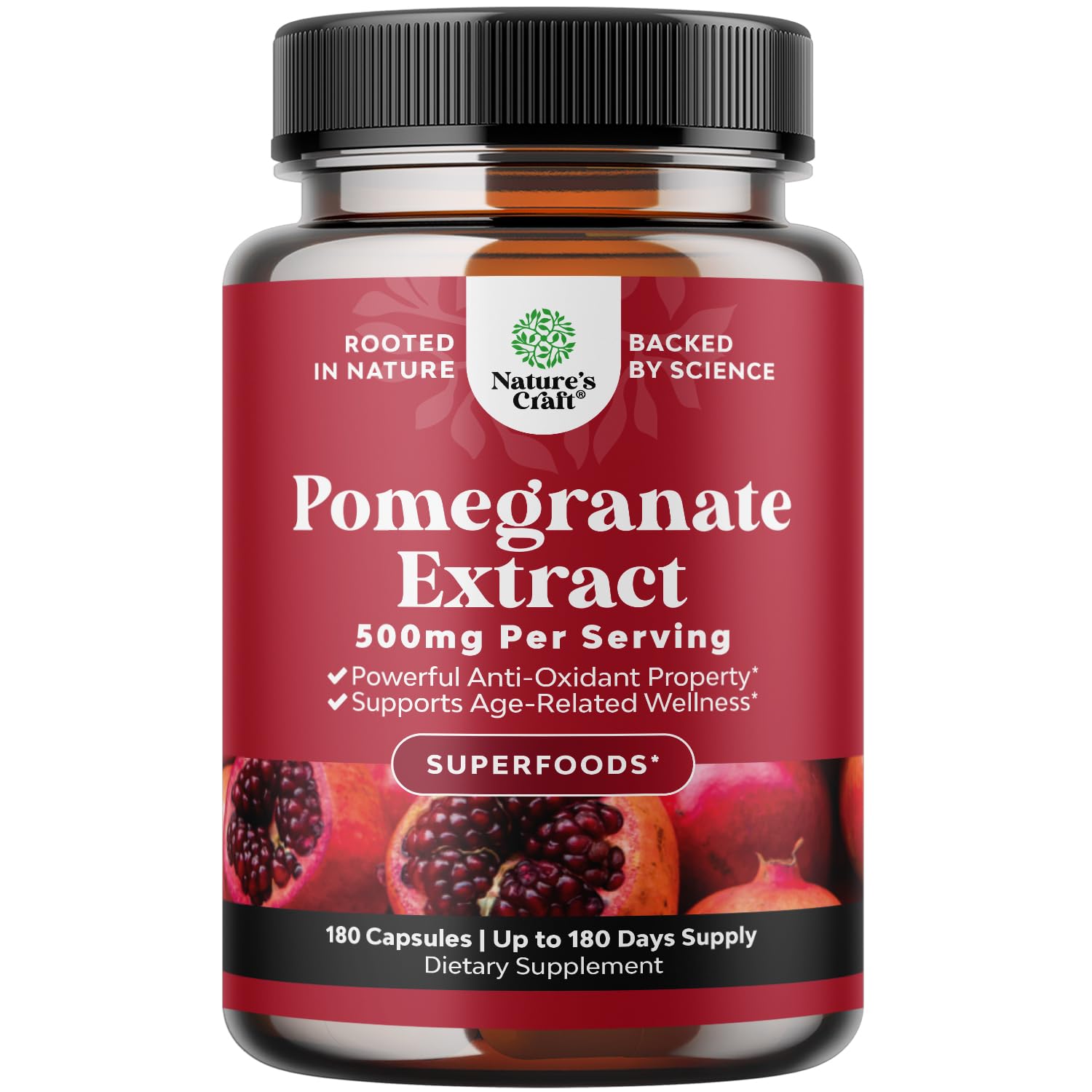 Advanced Pomegranate Extract Capsules - Powerful Antioxidant & Healthy Heart Support - Easy To Swallow Pomegranate Supplement - Superfood for Energy & Gut Health Support - Third Party Tested - 60 Ct