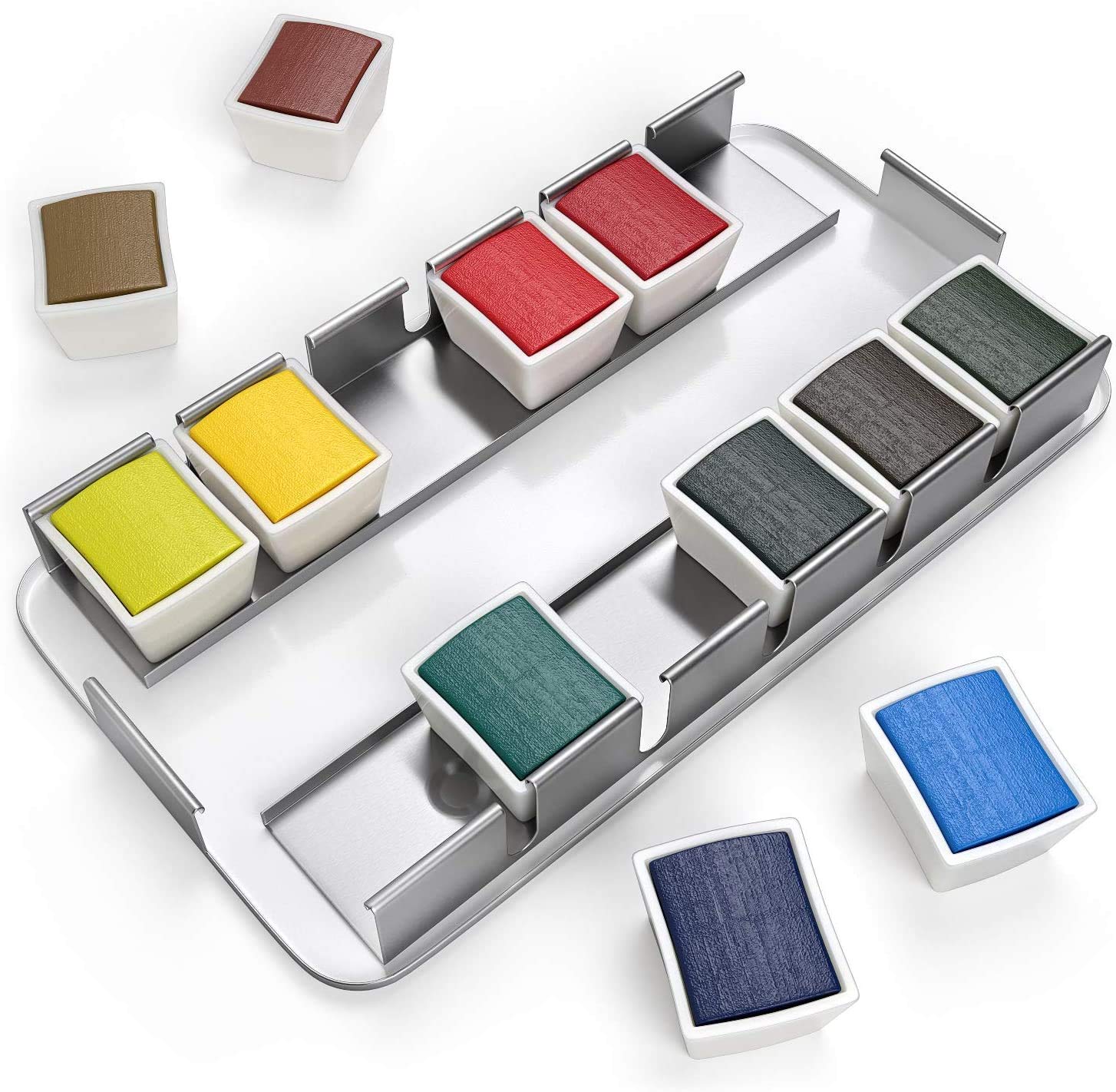 Buy now ARTEZA Watercolor Paint, Set of 12 Assorted Vibrant Colors in Half Pans, Tin Box with Water Brush Pen for Artists, and Beginners at indiglob india