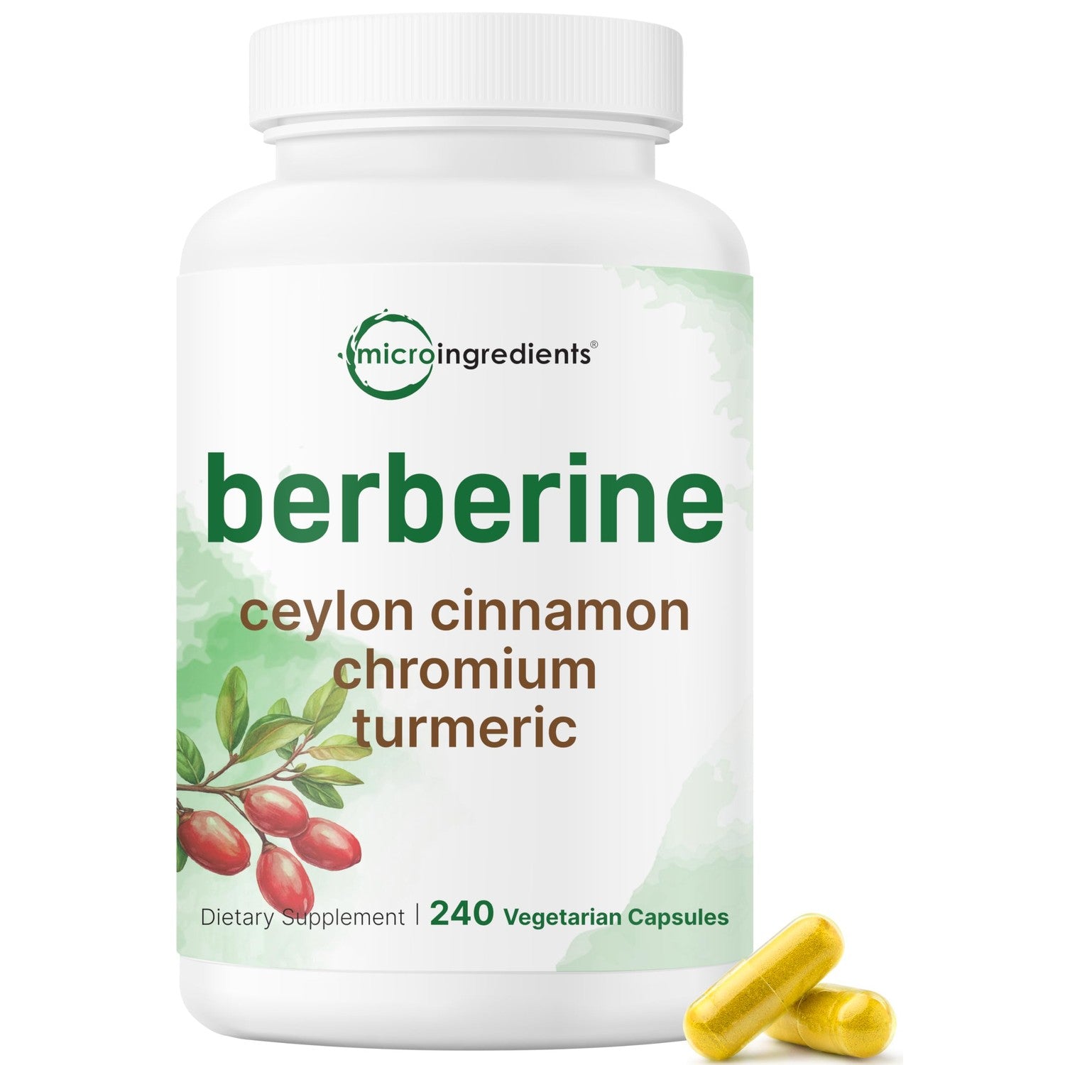 Micro Ingredients Berberine with Ceylon Cinnamon, 240 Veggie Capsules | High Absorption Berberine HCI Supplement + Turmeric Root & Cinnamon Bark Extract | Non-GMO, Gluten Free