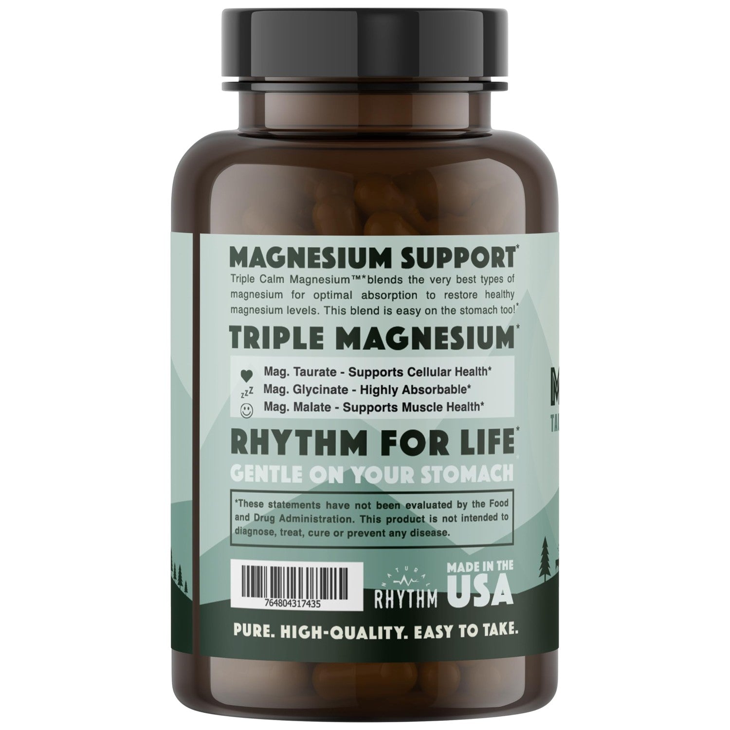 Natural Rhythm Triple Calm Magnesium Complex - 120 Capsules, Chelated Magnesium Glycinate, Taurate & Malate, High Absorption Supplement for Sleep, Stress, Muscle & Heart Support, Non-GMO, Vegan