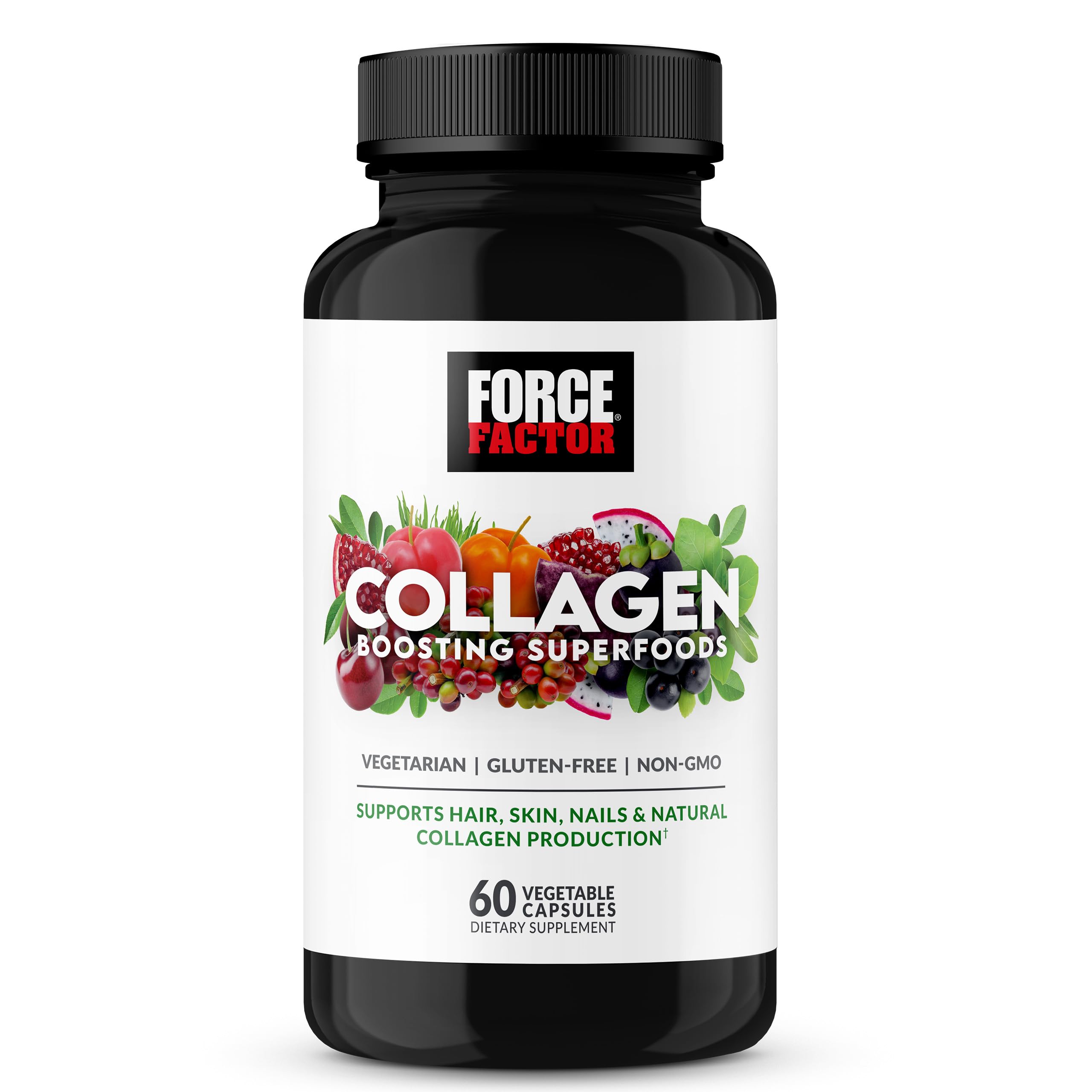 Force Factor Collagen Boosting Superfoods, Vegan Collagen Booster for Women | with Biotin, Hyaluronic Acid, and Vitamin C, for Hair, Skin, Nails, & Joint Support, Tropical Fruit, 60 Soft Chews