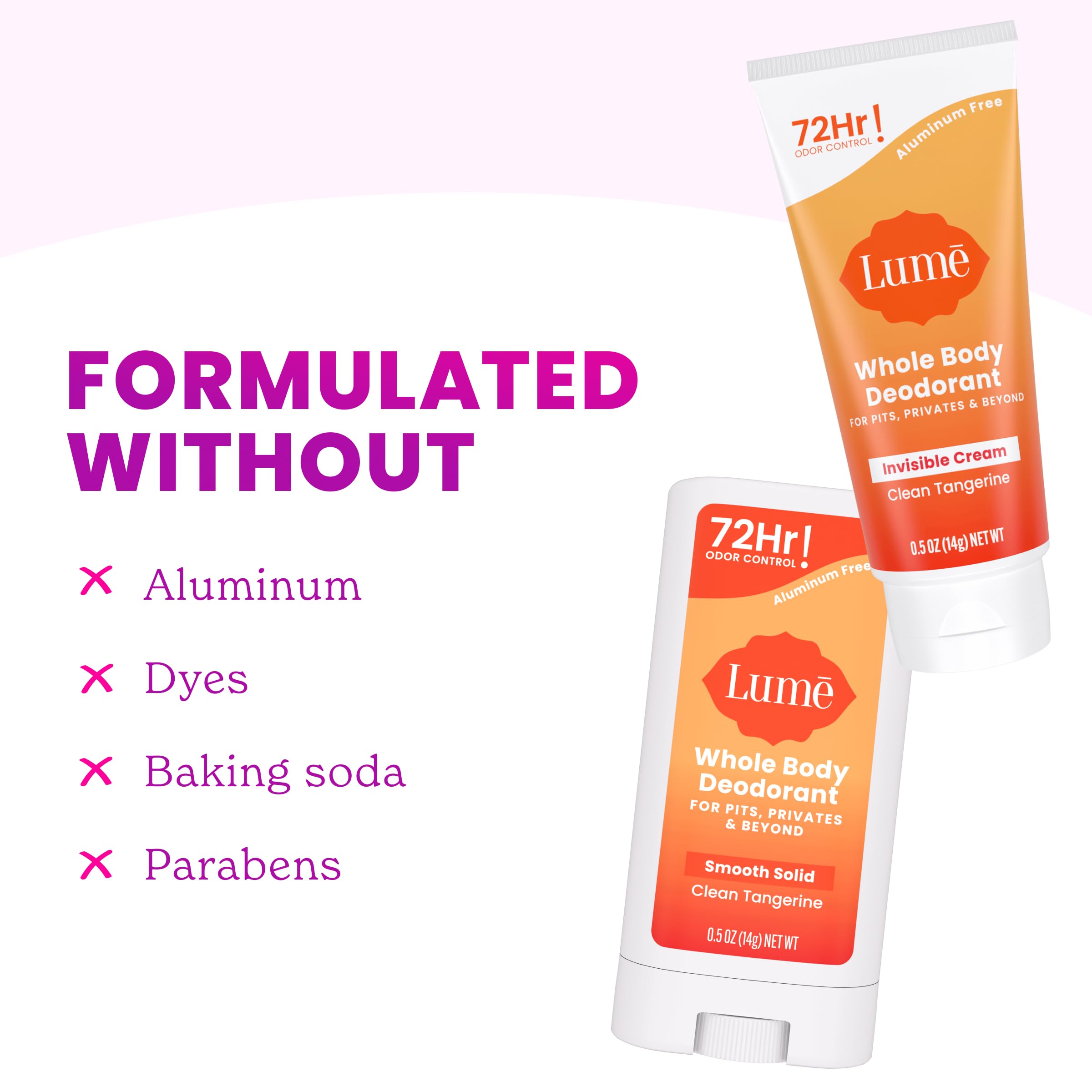 Lume Whole Body Deodorant - Cream + Solid Stick Mini Bundle 0.5oz Tangerine | 72 Hour Odor Control Aluminum Free Baking Soda Travel Trial Size Minis deodorant lotion women