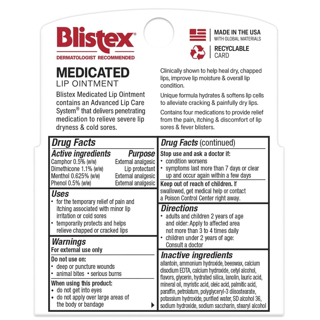 Blistex Medicated Lip Ointment, 24 Hr Moisture, 0.21 oz, 3 Pack | Clinically shown to elevate lip moisture, help heal dry, chapped lips, and improve overall lip condition