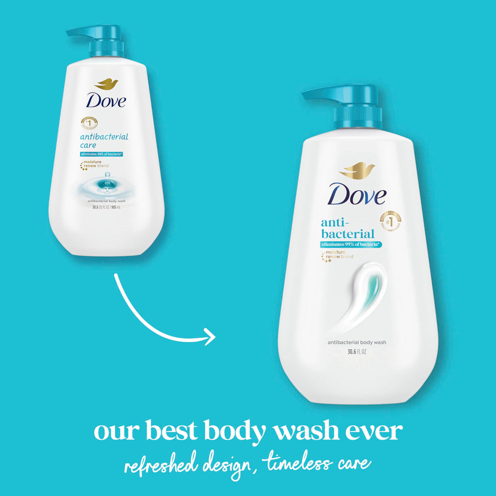 Dove 24hr Lotion Antibacterial Body Wash with Pump, 30.6 oz | Eliminates 99% of bacteria while helping protect skin from dryness and leaving skin soft