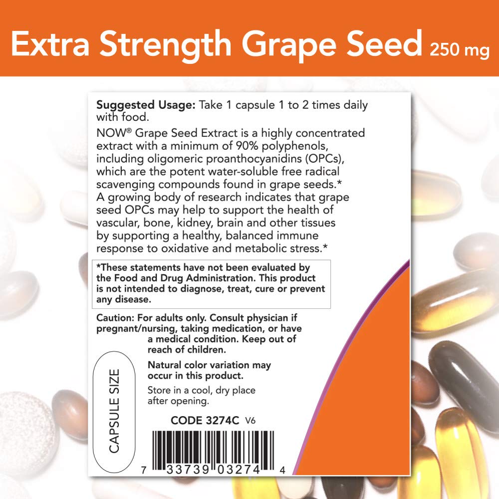 Buy now NOW Foods Grape Seed Extract 250mg, 90 Vcaps - (Pack of 2) at indiglob india