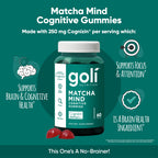 Goli Matcha Mind Cognitive Gummies with Cognizin Citicoline - 250mg Citicoline Plus Matcha Powder - Brain Health and Focus Support - Vegan, Non-GMO, Gluten-Free, 180 Count (3 Pack)