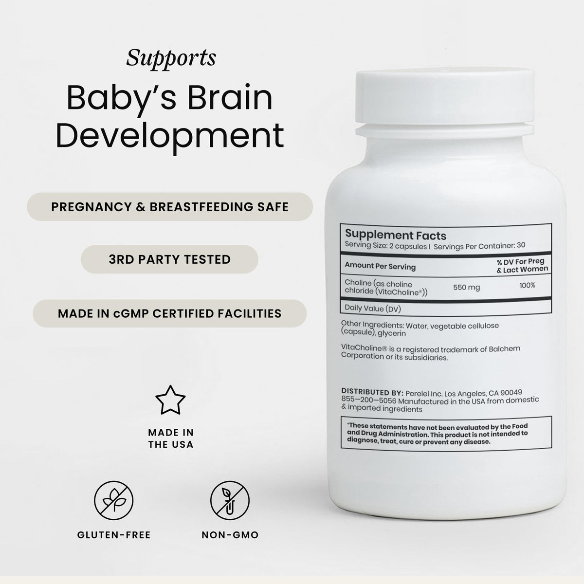 Perelel Womens Prenatal Choline to Support Baby's Cognitive Function