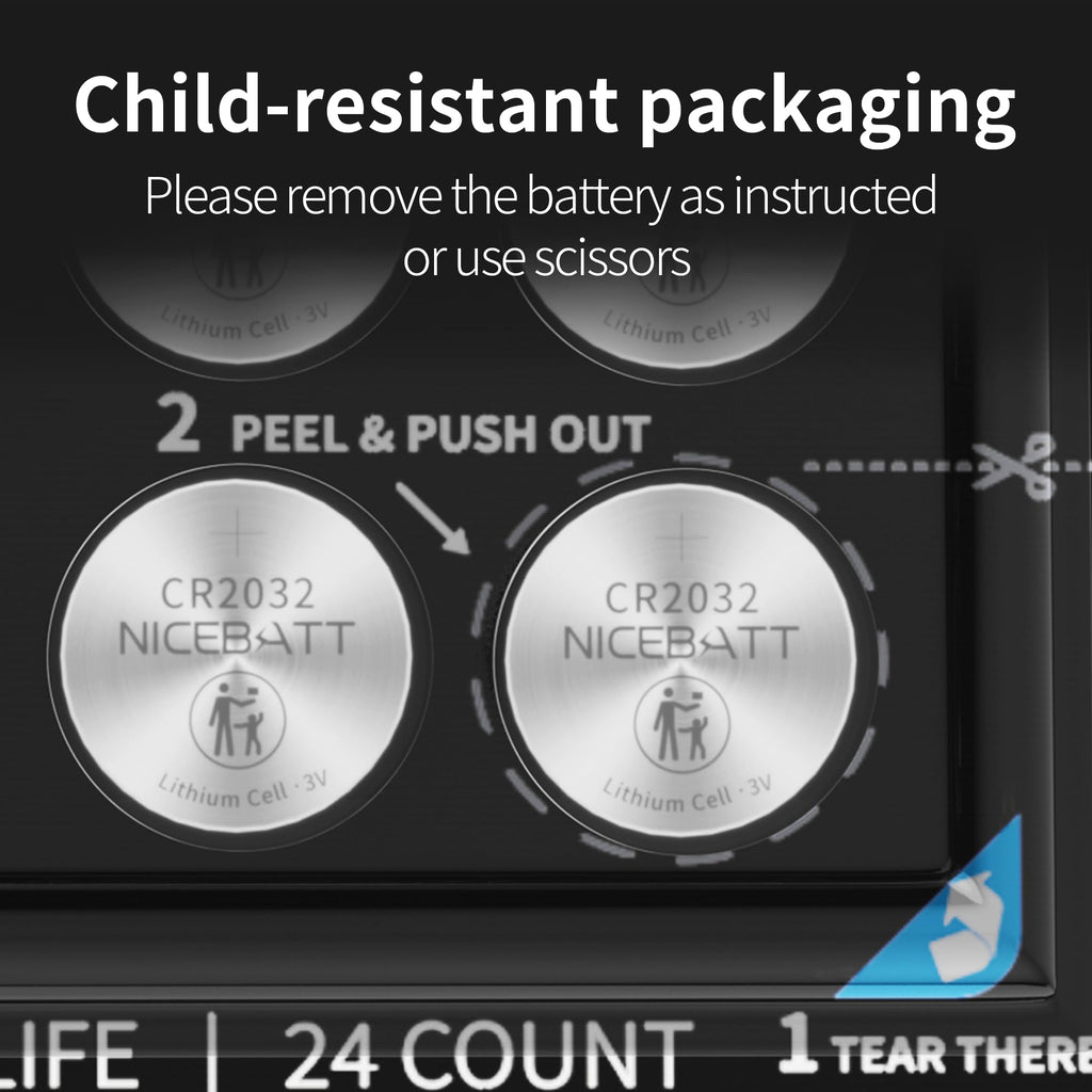 NICEBATT CR2032 Batteries 24 Pack, Long Lasting Power for AirTag, Car Remote Key Fob, 3V Lithium Coin Cell Cr 2032 Battery