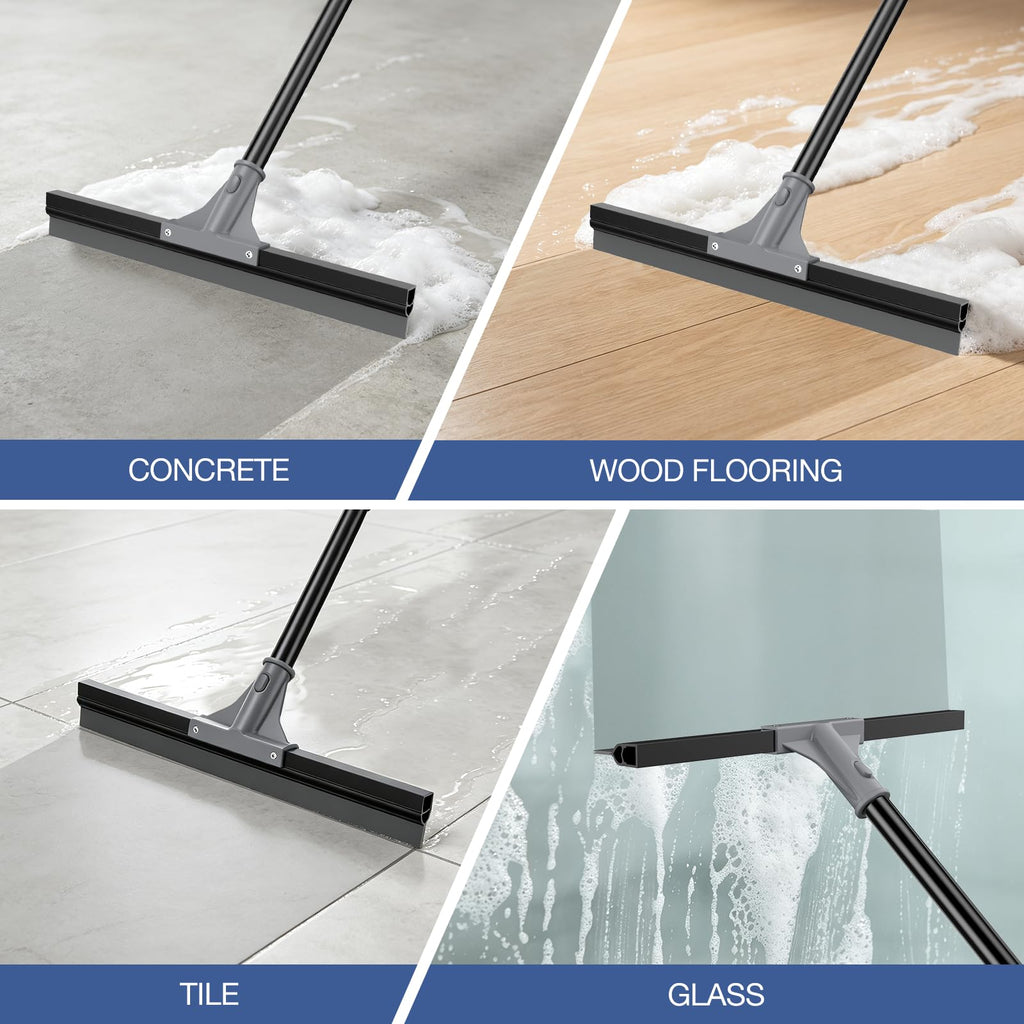 nacena Floor Squeegee with 62-in Long Adjustable Handle, Black Grey