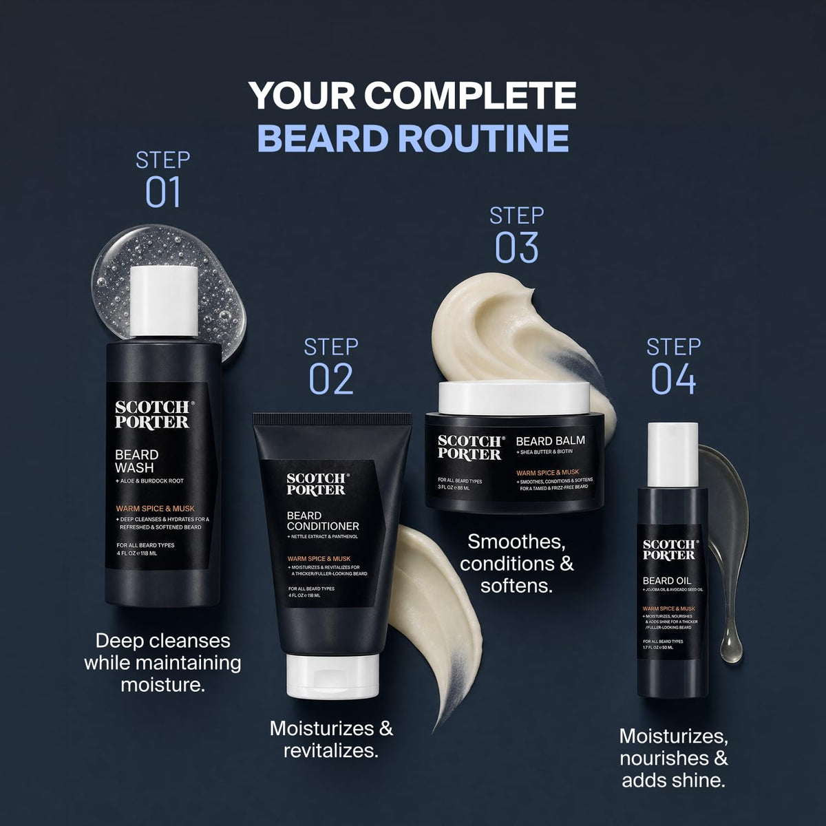 Scotch Porter Beard Kit – Beard Wash, Conditioner, Balm & Oil for Men