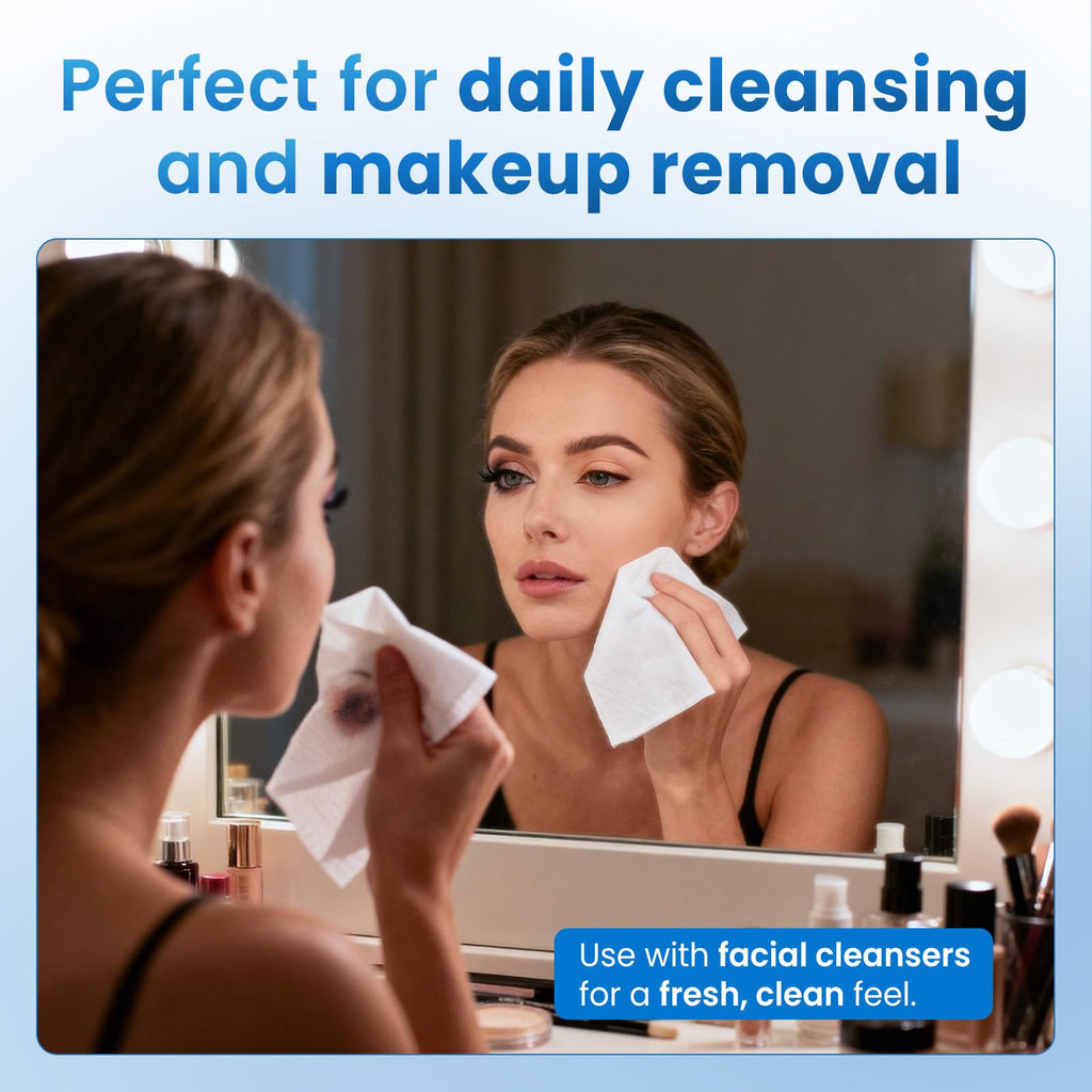 Borje Face Towels XXL, Thick Disposable Face Towel 10" x 12", 300 Count (6 Packs of 50), 100% USDA Biobased Facial Towelettes, Ultra Soft Makeup Remover Dry Wipes for Women Cleansing