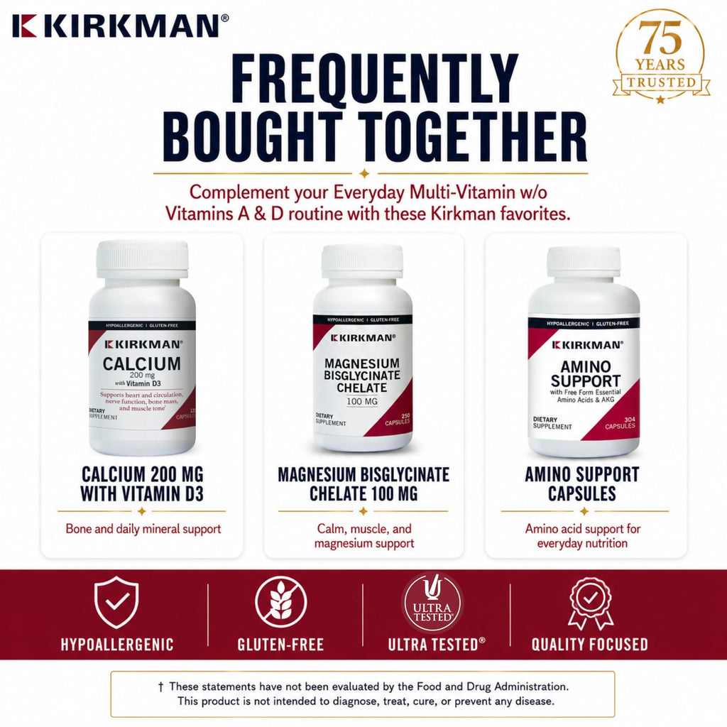 Kirkman Everyday Multivitamin Without Vitamins A & D, 180 Veg Capsules