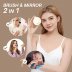 Authentic RHOS 2-in-1 Folding Brush with Mirror for women; compact, stylish, and perfect for on-the-go touch-ups.