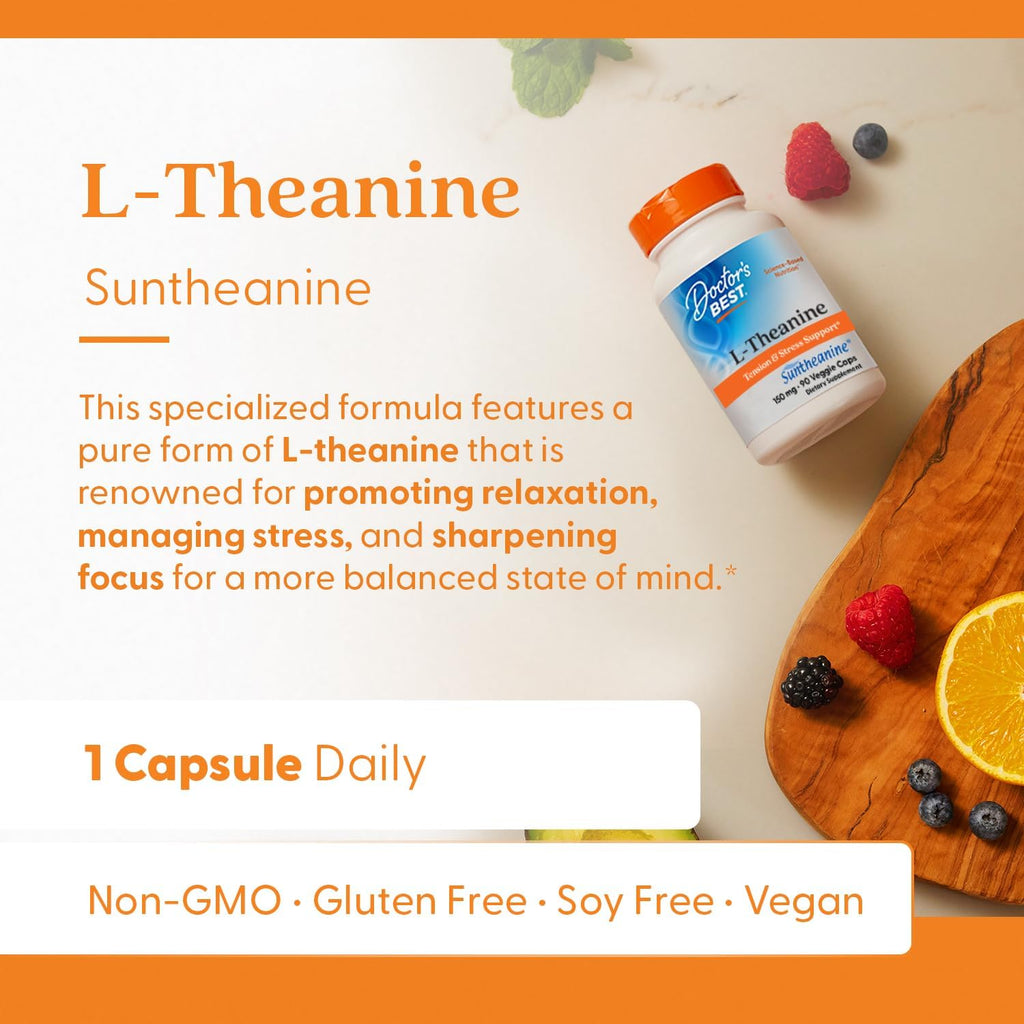 Buy now Doctor's Best L-Theanine Contains Suntheanine, Helps Reduce Stress & Sleep, Non-GMO, Gluten Free, Vegan, 150 mg (DRB-00197), 90 Count at indiglob india