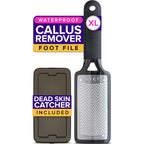 NYK1 RUSTPROOF Foot File Callus Remover for Feet with Catcher | XL Size | MegaFile Hard Skin Remover Foot Scraper for Wet and Dry Use - Non-Slip Textured Grip for Smooth, Soft & Callus-Free Feet