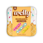 Welly Bandages | Adhesive Flexible Fabric Bravery Badges | Assorted Shapes for Minor Cuts, Scrapes, and Wounds | Colorful and Fun First Aid Tin | Ice Cream Patterns - 48 Count