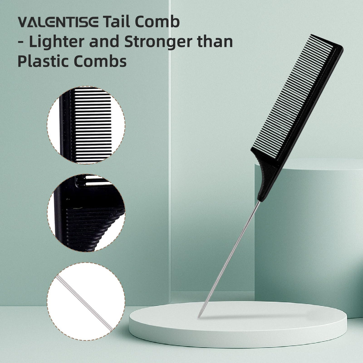 Boar Bristle Slick Back Hair Brush, Teasing Hair Brush with Black Carbon Fiber and Stainless Steel Tail Comb, Slick Hair Brush Set for Parting and Sectioning, Suitable for All Styling