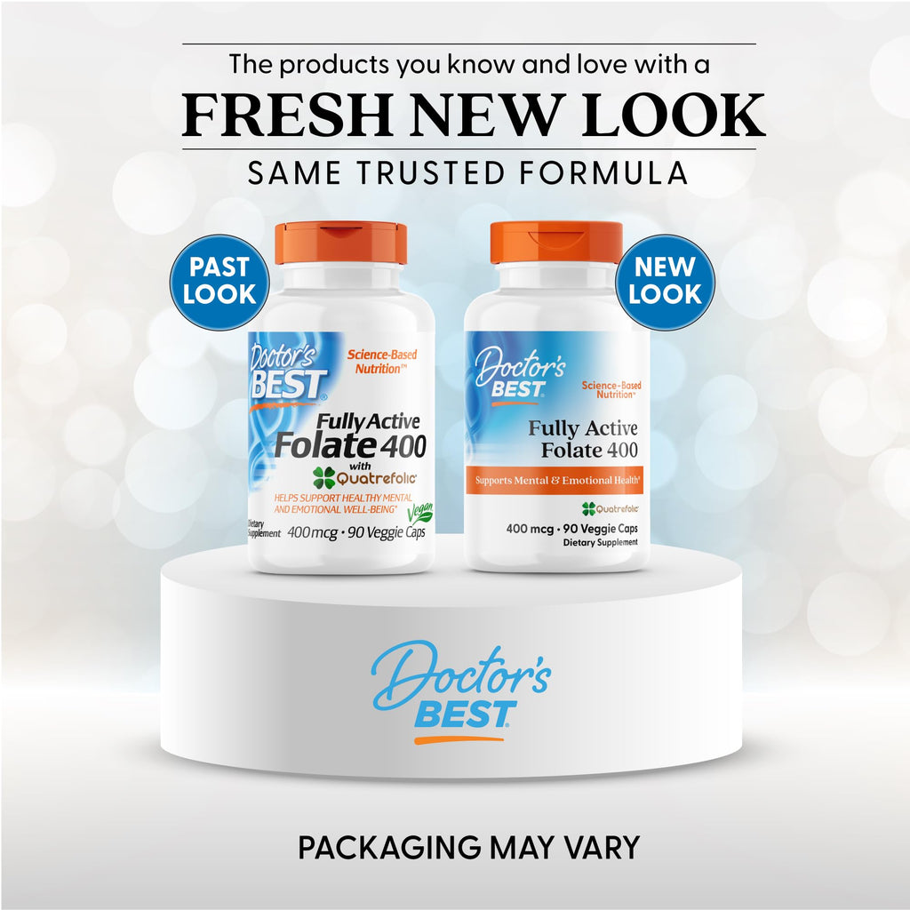 Doctor's Best Fully Active Folate with Quatrefolic400 mcg, Healthy Mood, Memory, Circulation, Well-Being, 90 VC
