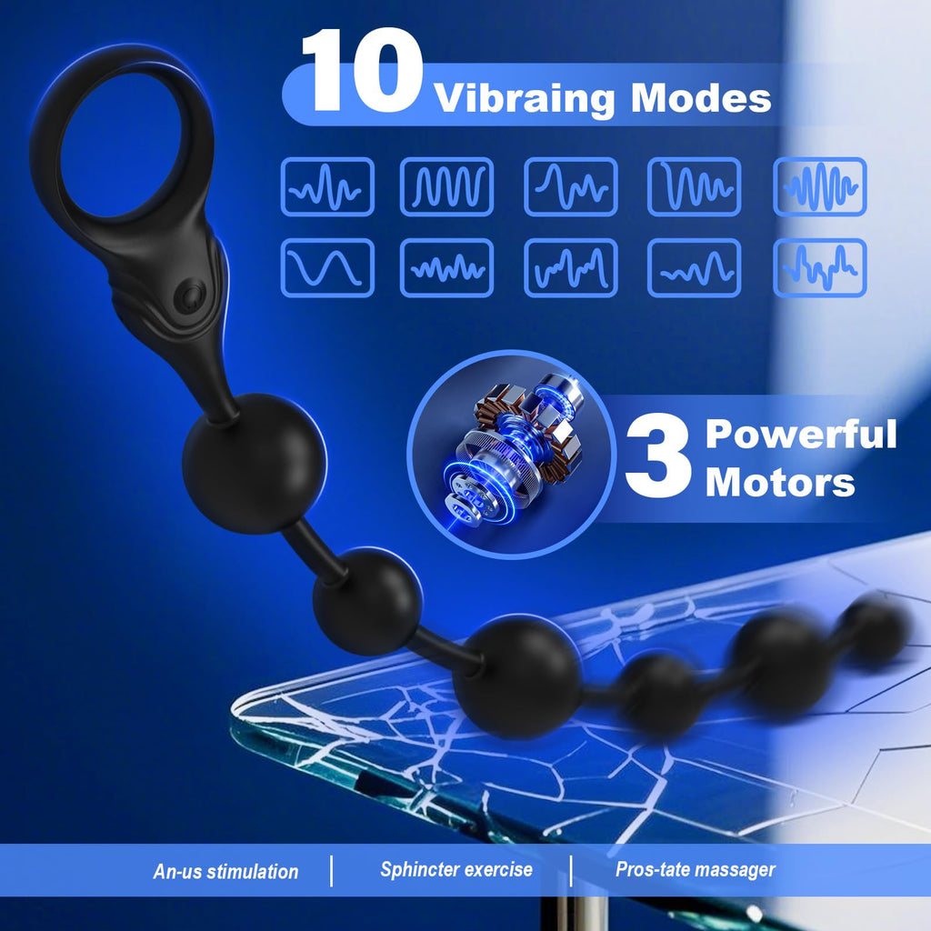 Vibrating Anal Beads Anal Toys, SMAM 12″ Insertable Silicone Long Butt Plug Prostate Massager with 10 Vibration Modes 3 Motors 6 Beads, Adult Toys Anal Trainer Sex Toy Sex Toys for Men Women Couples