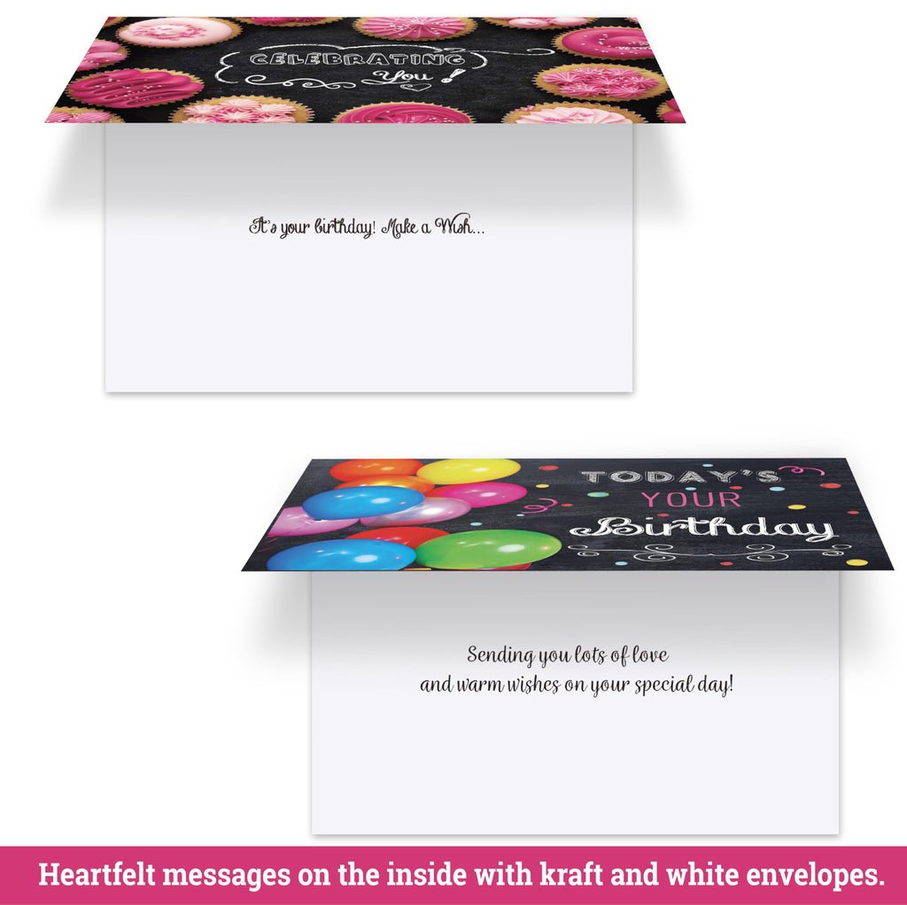 120 Birthday Cards Bulk- Happy Birthday Cards with Envelpoes,30 Unique Blackboard Designs, Large 5x7 Inches, Includes Kraft and White Envelopes – Assorted Birthday Cards for Business & Personal Use