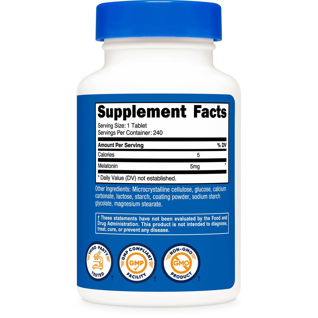 Nutricost Melatonin 5mg, 240 Tablets - 5mg Per Serving, Non-GMO, Gluten Free (Pack of 2)