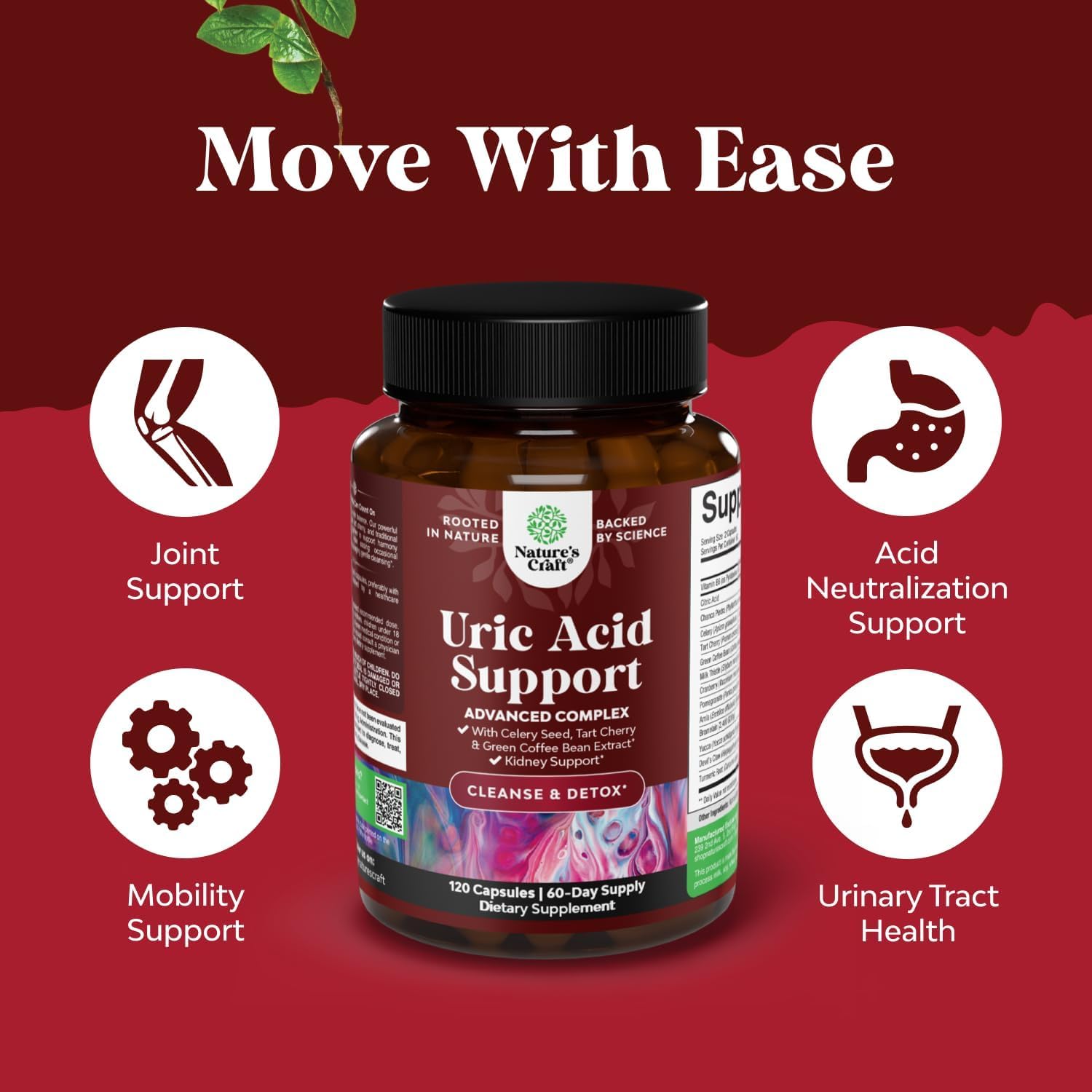 Uric Acid Cleanse Support with Green Coffee Beans Extract - 120 Capsules | Kidney Support Supplement with Tart Cherry, Chanca Piedra & Celery Seed - Uric Acid Support - Antioxidant Support - Non GMO