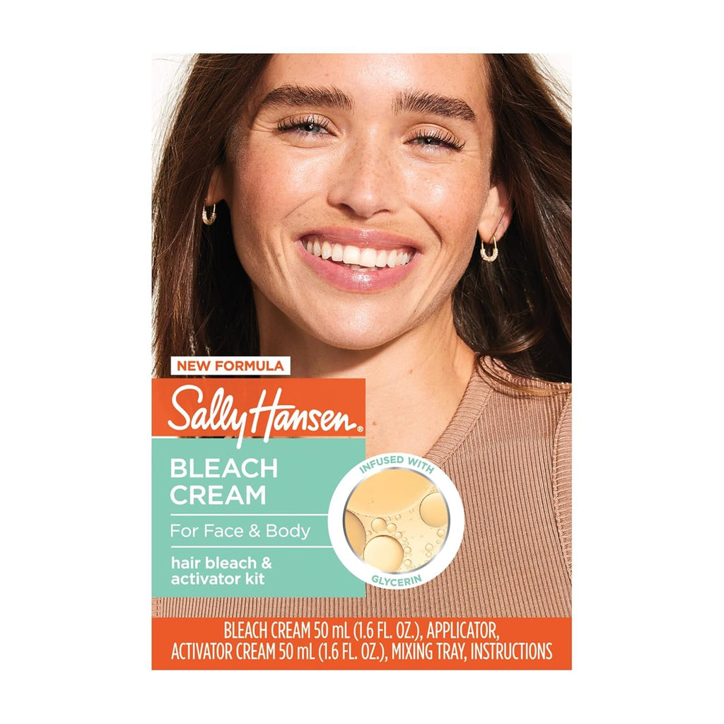 Sally Hansen Bleach Cream for Facial & Body Hair | Vegan Formula with Glycerin | All Skin Types