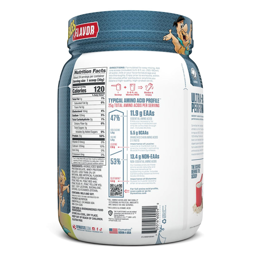 Dymatize x Fruity Pebbles ISO100 Whey Protein Powder Isolate, 25g of Protein, 20 Servings, 5.5g BCAAs, 120 Cal., Gluten Free, 1g Fat, 1g Sugar, 2g Carb (24 Servings)