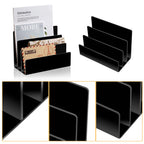 Buy now Acrylic Desktop File Sorter Thick Cast Holder for Document Paper Letter Book Envelope Laptop Office File Organizer Stand Rack on Office Desktop (Black) at indiglob india