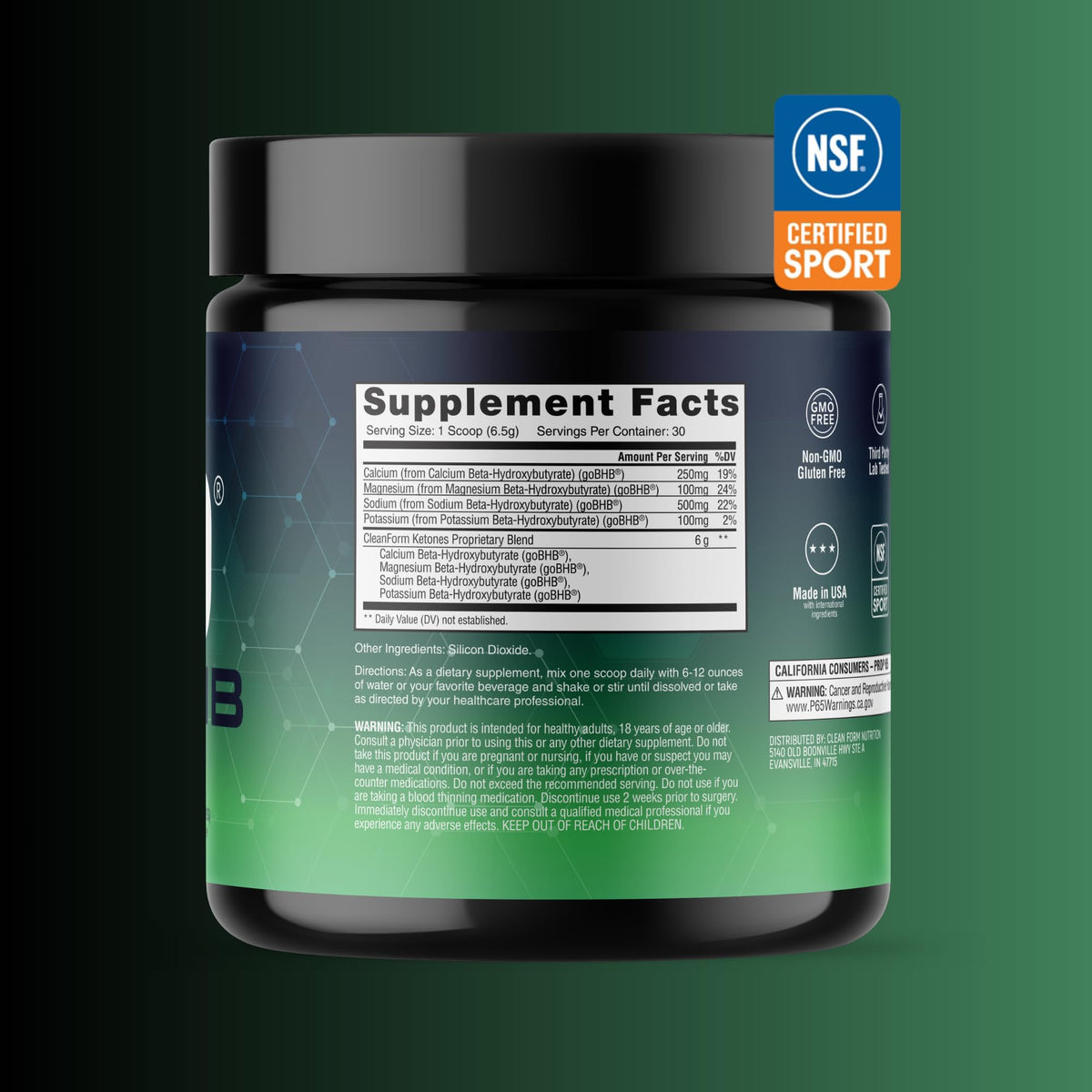 CleanForm goBHB Clean Energy Powder, Neutral, NSF Sport Certified, 6.88 oz