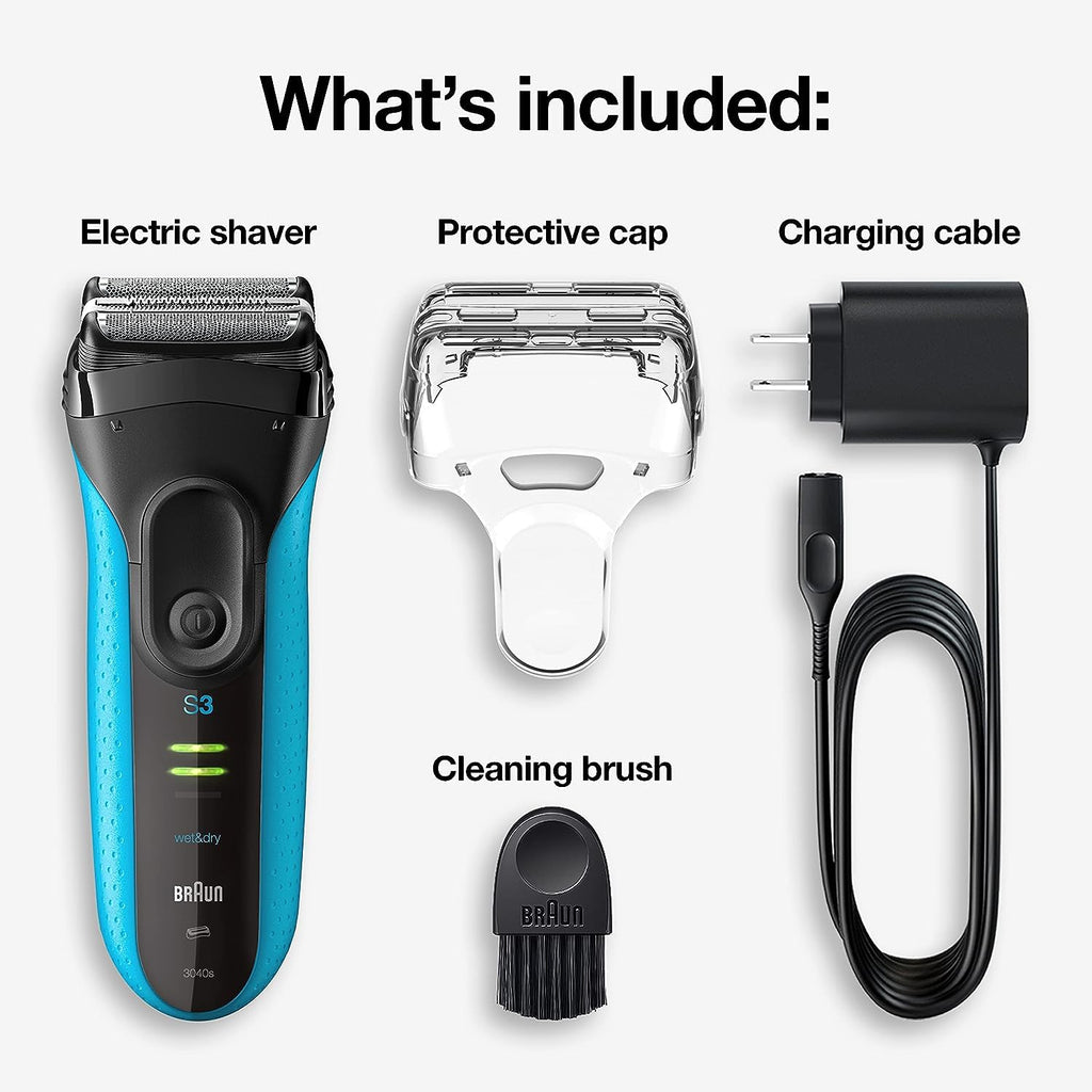 Braun Electric Series 3 Razor with Precision Trimmer, Rechargeable, Wet & Dry Foil Shaver for Men, Blue/Black, 4 Piece | Precision Trimmer, Rechargeable, Wet & Dry, Foil Shaver, 4 Piece