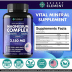 Magnesium Complex 2,150MG, High Absorption Capsules with Magnesium Glycinate, Citrate & Malate, Plus Vitamin B6, B2, Folate & Beet Root, Vegan, Non-GMO, No Artificial Additives, 90 Capsules