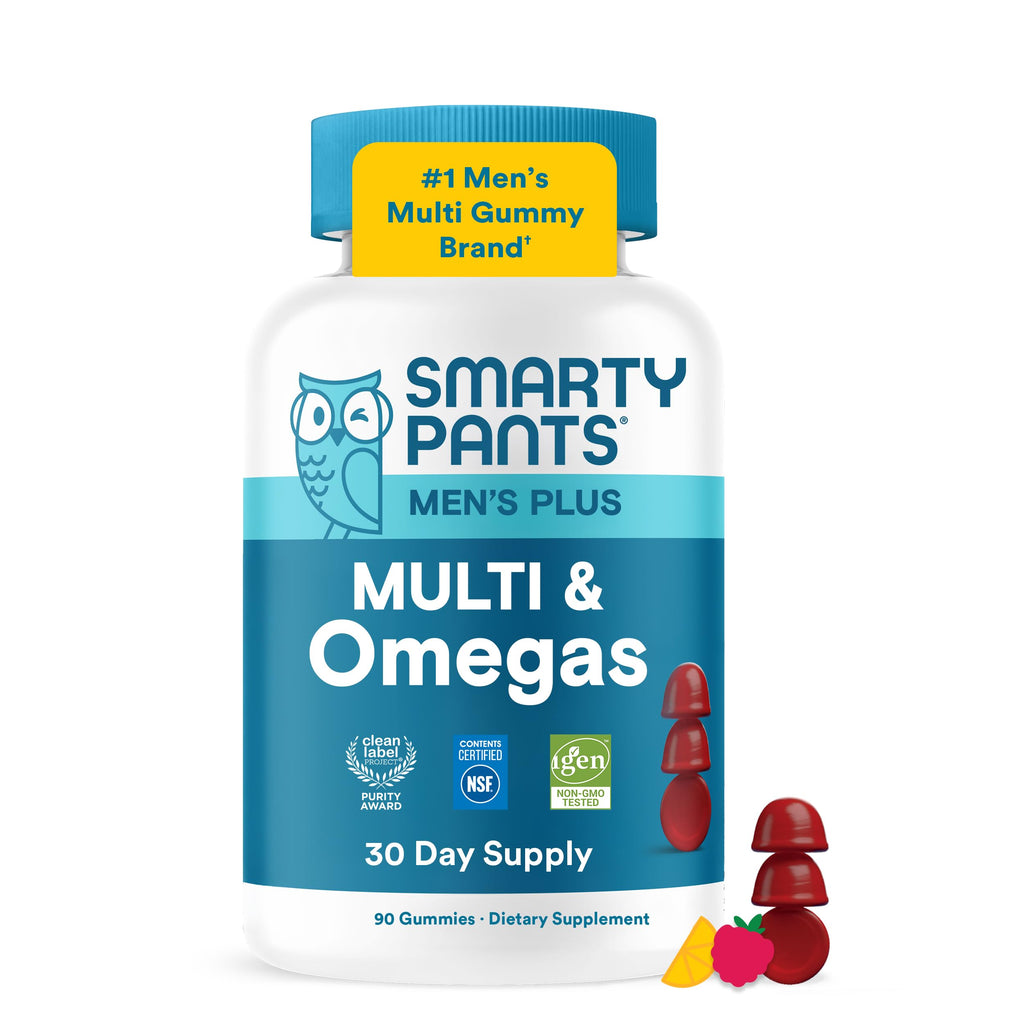 SmartyPants Multivitamin for Men, Organic Gummies: Probiotics, CoQ10, Methylfolate, Omega 3 (ALA), Vitamin D3, C, Vitamin B12, B6, A, K & Zinc for Immune Support, Biotin, 120 Gummies (30 Day Supply)