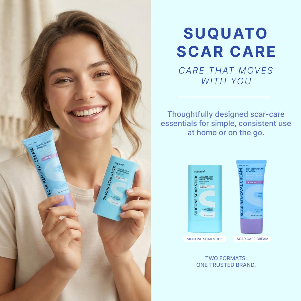 Suquato Silicone Scar Stick – Silicone Keloid Scar Removal Cream for Face & Body, Helps Improve Surgical Scars, C-Section, Acne Scars & Stretch Marks, Portable Twist Stick– 20g