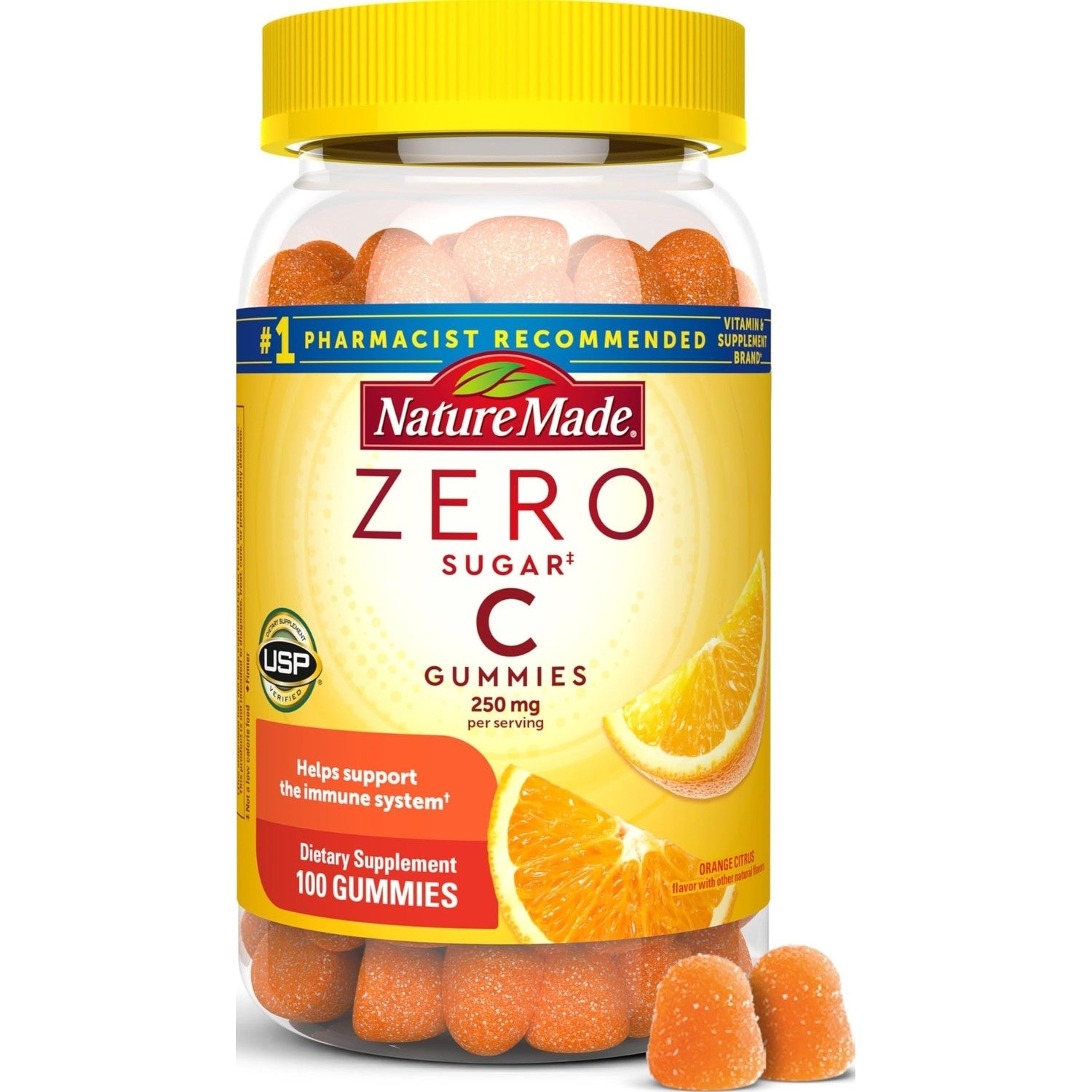 Nature Made Zero Sugar Vitamin C Gummies 250 mg per Serving, 100 Gummies | Sugar Free Vitamin C Gummies for Immune and Antioxidant Support, Aspartame Free, Orange Citrus Flavor, 50 Day Supply